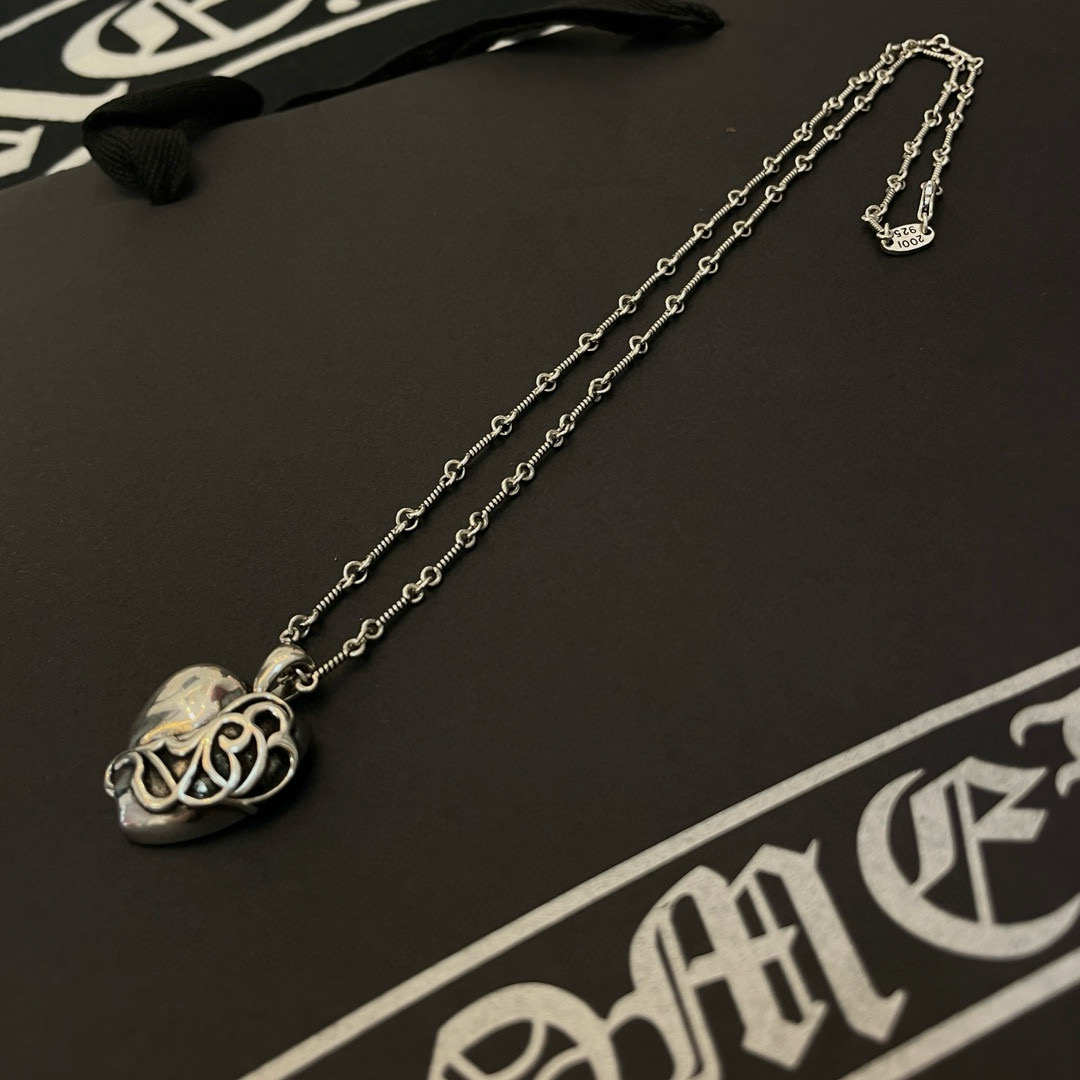 Chrome Hearts Filigree Heart Locket Pendant Necklace - 925S Silver Chain CH - FHLSN233