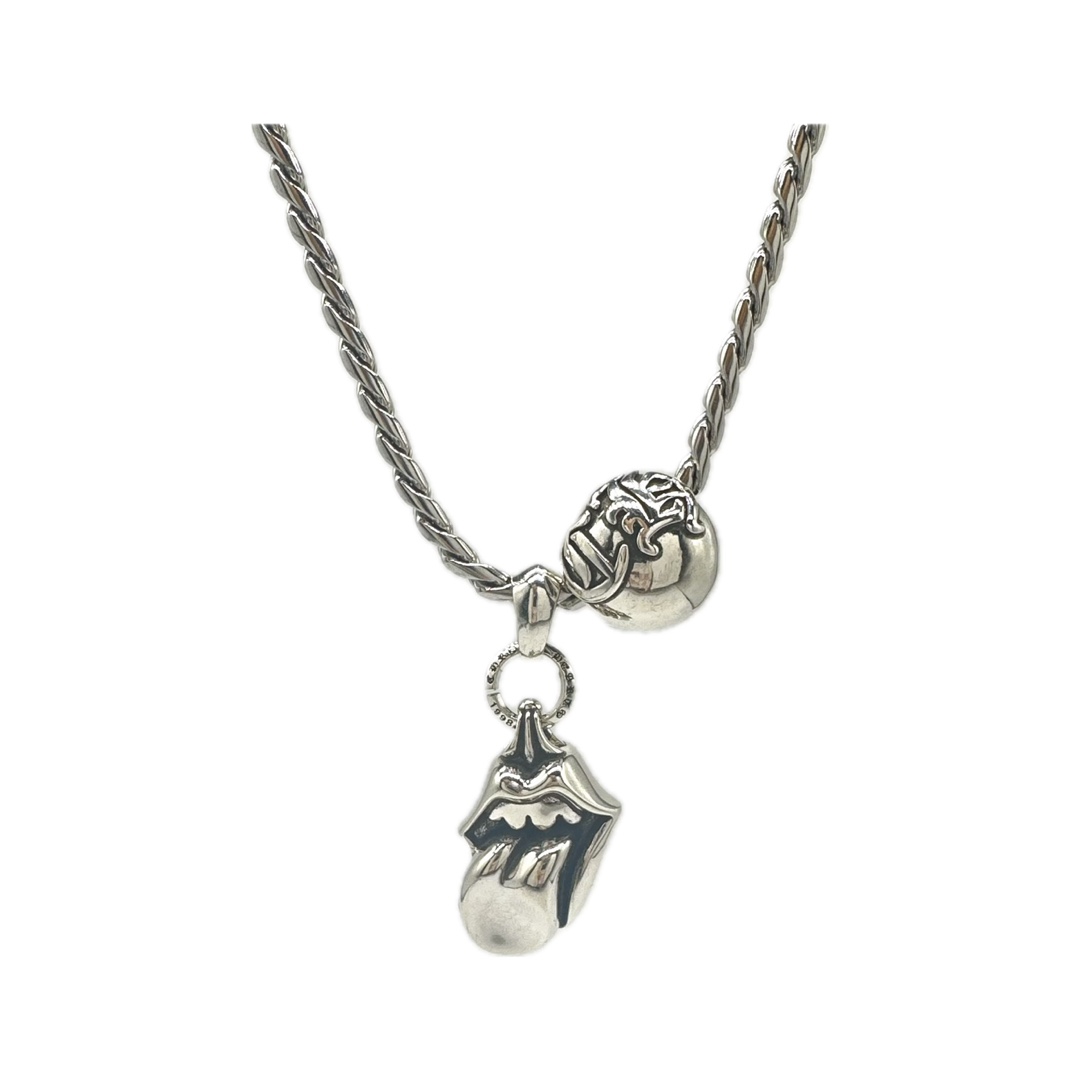 Chrome Hearts Tongue & Engraved Bead Pendant Necklace - 925S Silver Chain CH - TEBPN211