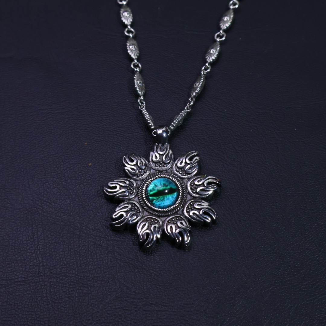 Chrome Hearts Sunburst Turquoise Pendant Necklace - 925S Silver Chain CH - STPN204