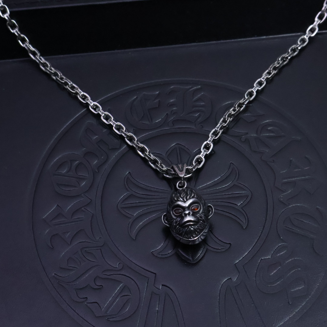 Chrome Hearts Monkey Head Pendant Necklace - Silver - Tone Chain CH - MHPN162