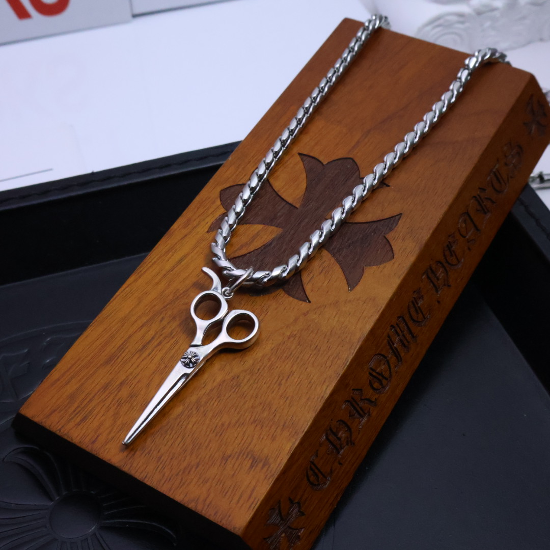 Chrome Hearts Scissors Pendant Necklace - Silver - Tone Chain CH - SPN158
