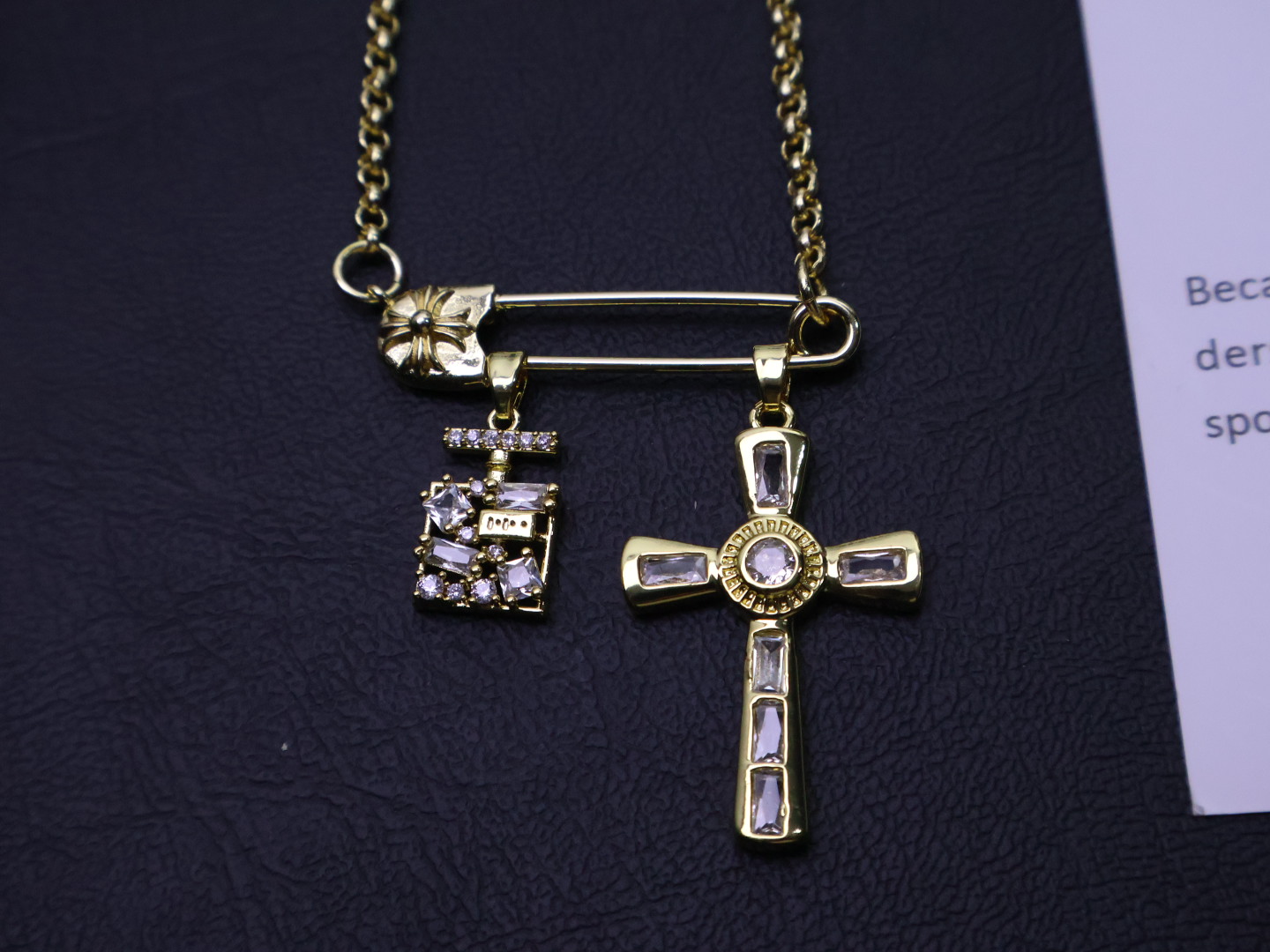Chrome Hearts Multi - Charm Pendant Necklace - Gold - Tone Chain with Diamond Inlays CH - MCPN117