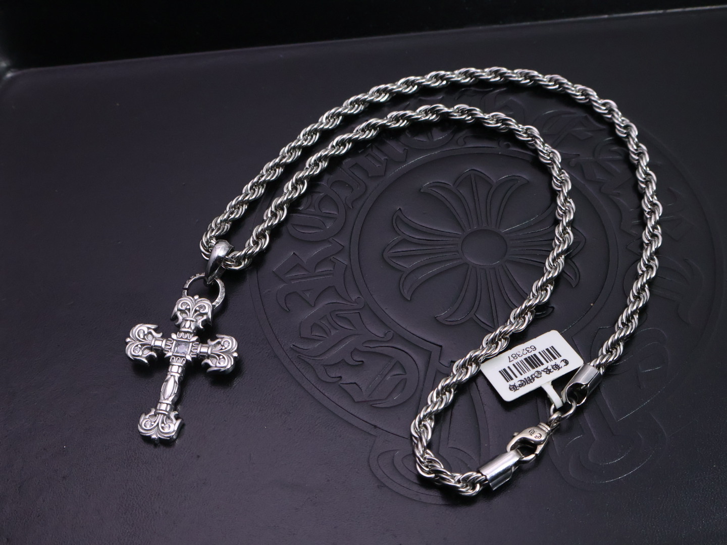 Chrome Hearts Filigree Cross Pendant Necklace - 925S Silver Rope Chain CH - FCP102