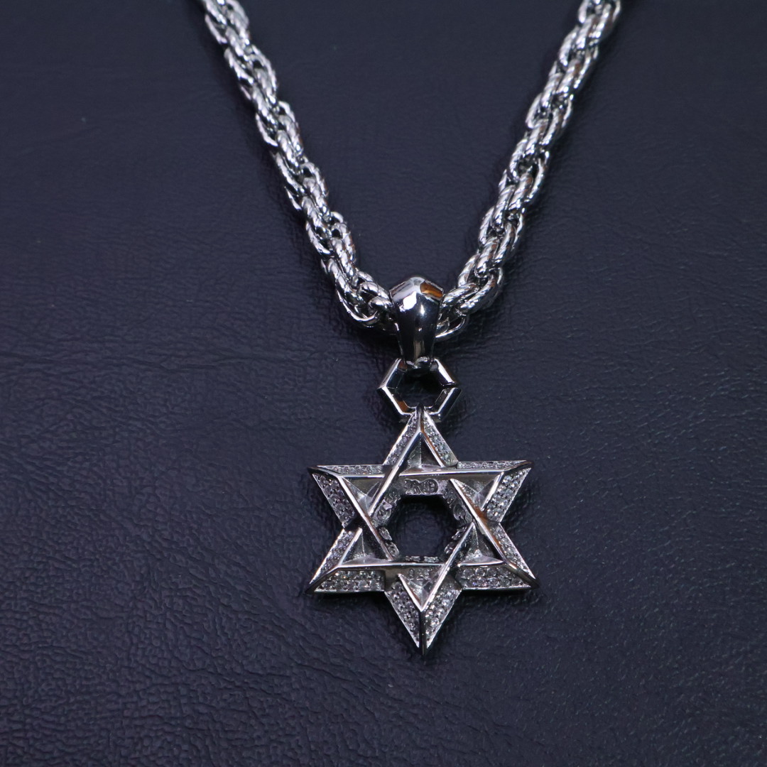 Chrome Hearts Diamond - Inlaid Star of David Pendant Necklace - 925S Silver Rope - Chain Jewelry CH - DISOD82 Descriptio