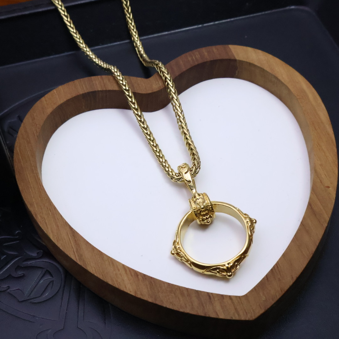 Chrome Hearts Ring - Pendant Necklace - Gold - Tone Braided Chain Jewelry CH - RPG77