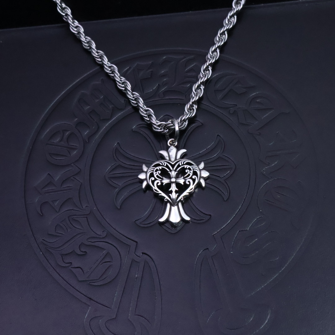 Chrome Hearts Filigree Heart - Cross Pendant Necklace - 925S Silver Rope - Chain Jewelry CH - FHCP72