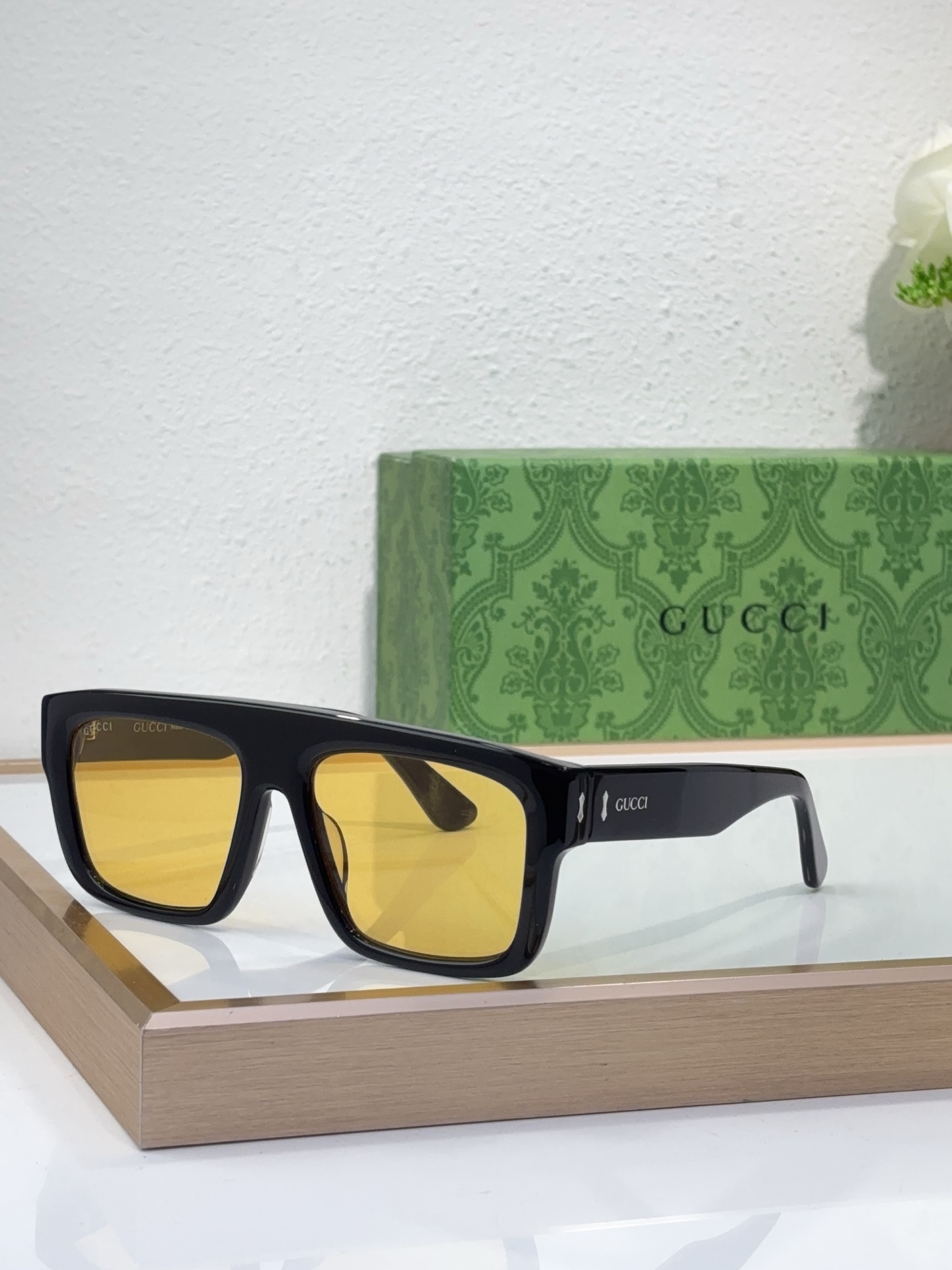 Gucci Square Black Acetate Sunglasses with Yellow Lenses - GG1305S
