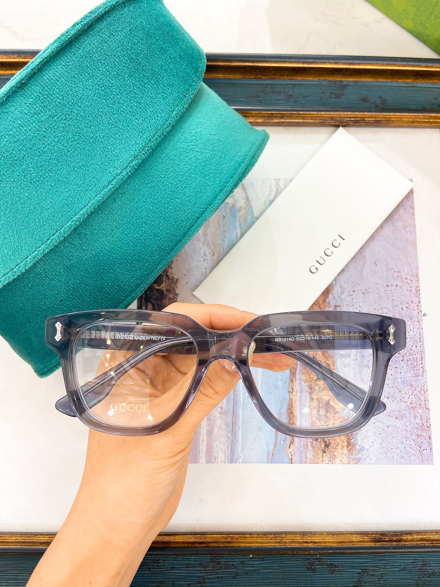 Gucci Square Acetate Optical Eyeglasses with Gold Accents & Prescription Lenses - GG1212O