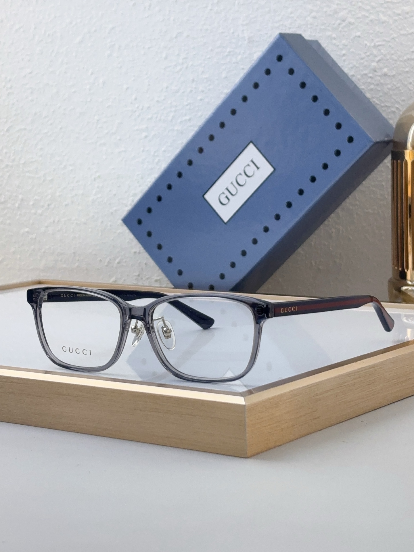 Gucci Square Tortoiseshell Acetate Optical Eyeglasses with Gold Accents & Prescription - Ready Lenses - GG1256O