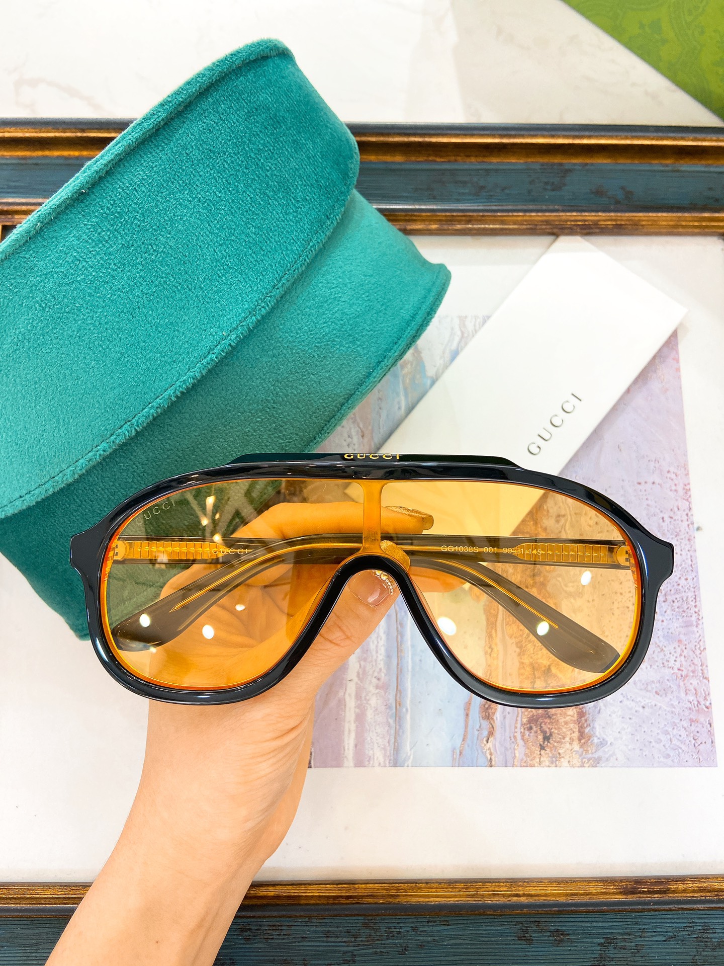 Gucci Shield - Shaped Acetate Sunglasses with Gradient Brown Lenses, Black Frame & Subtle Branding - GG1248S