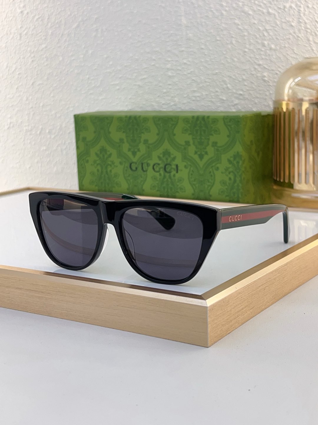 Gucci Square - Cat Eye Acetate Sunglasses with Tortoiseshell Frame, Brown Lenses & Web Stripe Temples - GG1241S
