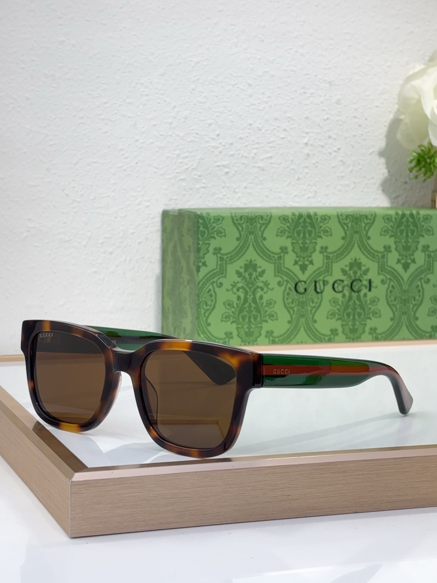 Gucci Square Acetate Optical Eyeglasses with Black Frame, Web Stripe Temples & Prescription - Ready Lenses - GG1237O