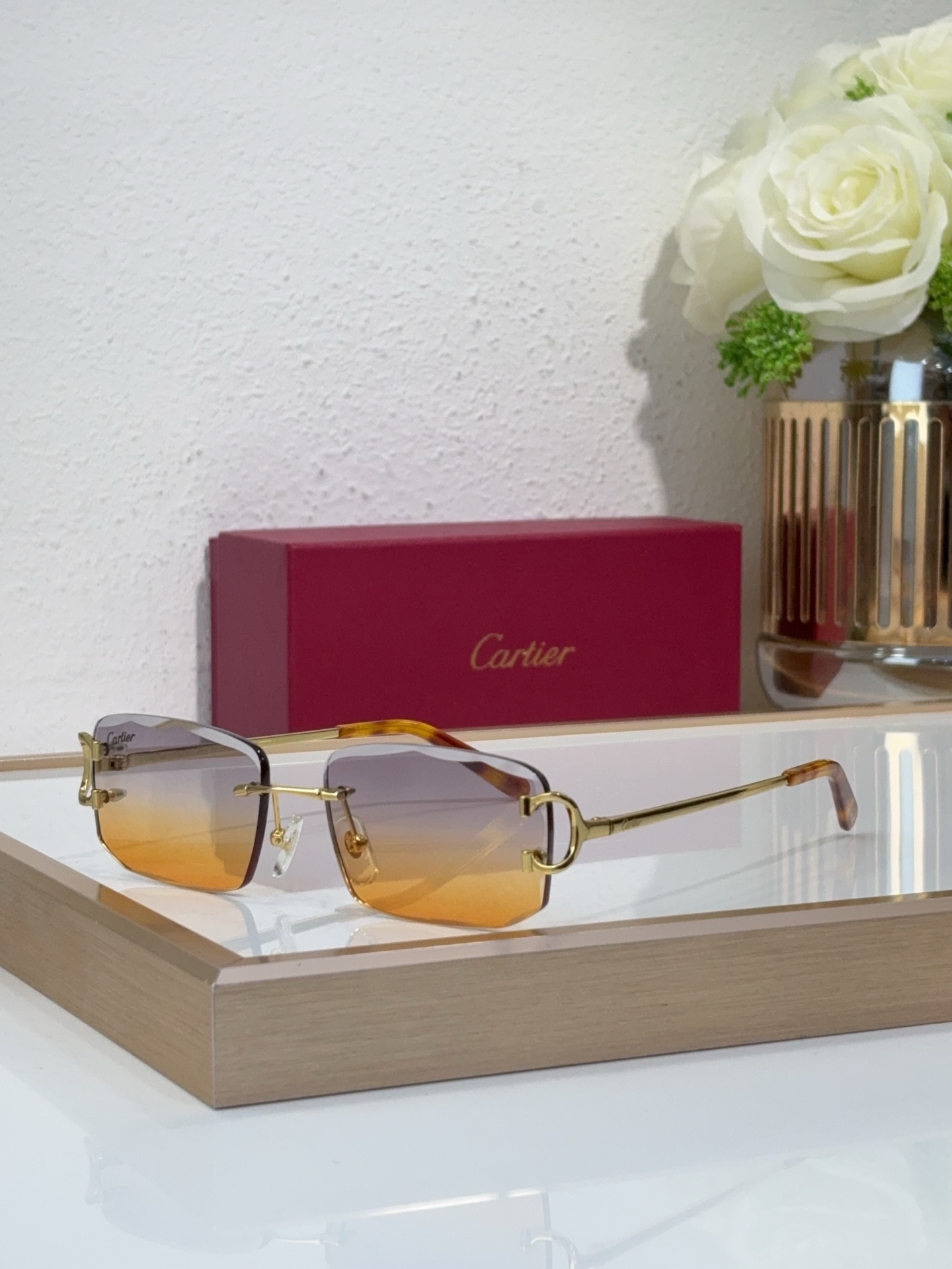 Cartier CT0693S Rimless Rectangular Sunglasses