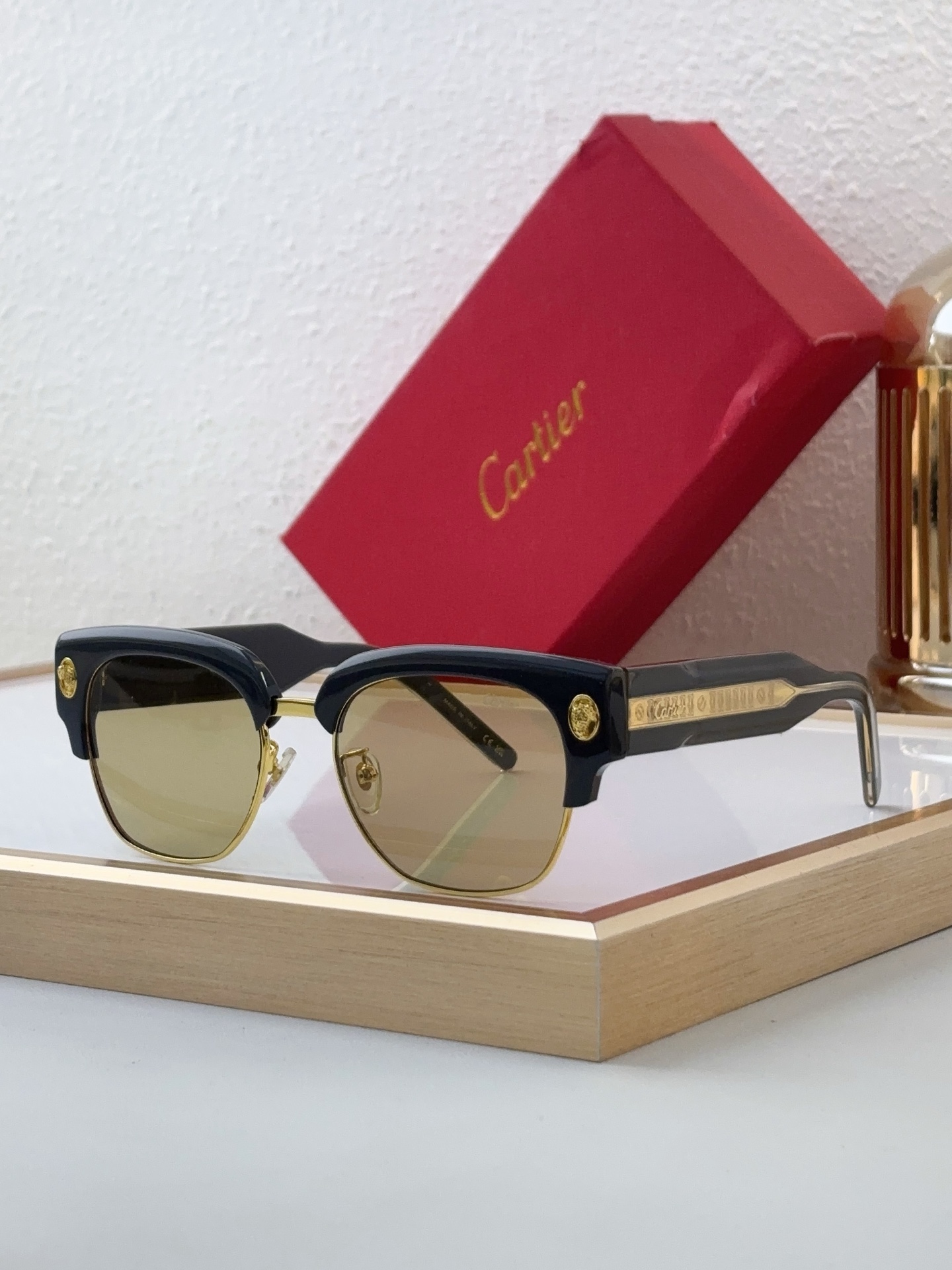 Cartier CT0680S Semi - Rimless Sunglasses with Gray