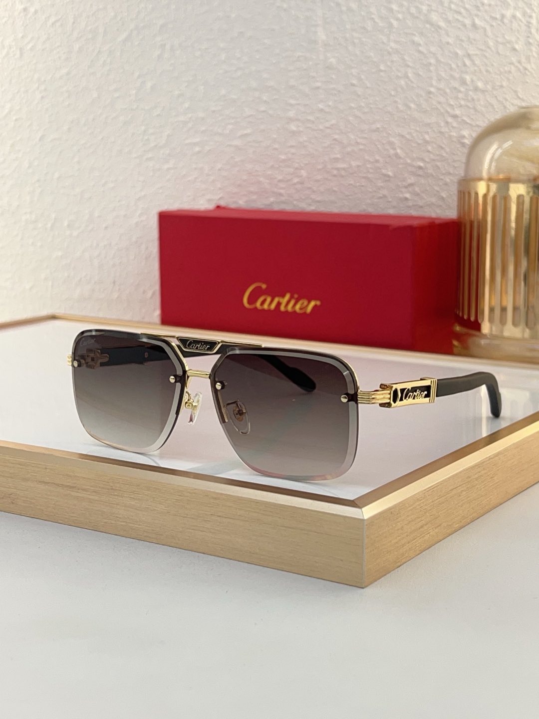Cartier CT0662S Semi - Rimless Aviator Sunglasses