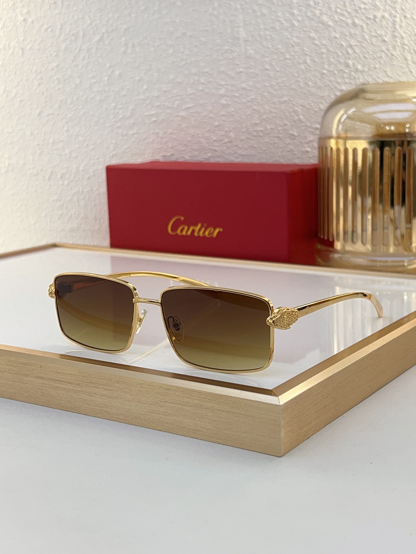 Cartier Square Sunglasses with Gold - Tone Metal Frame and Ornate Temple Accents