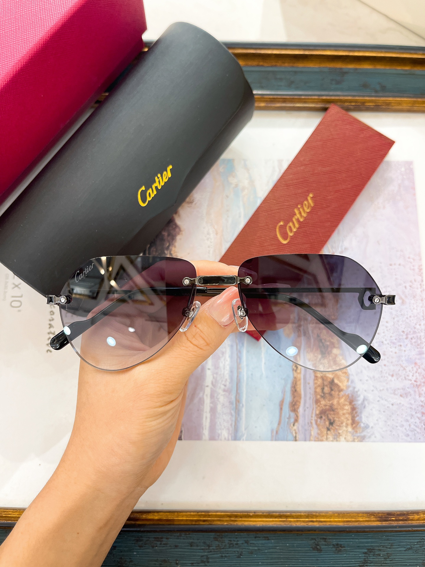 Cartier CT0630S Rimless Aviator Sunglasses