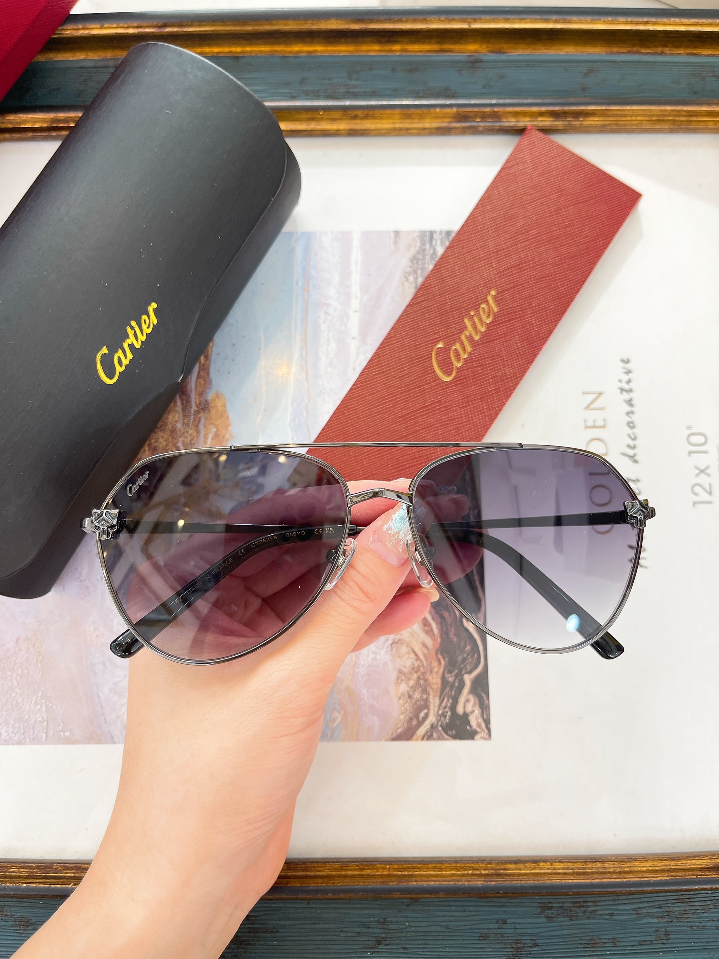 Cartier CT0622S Panther Head Aviator Sunglasses