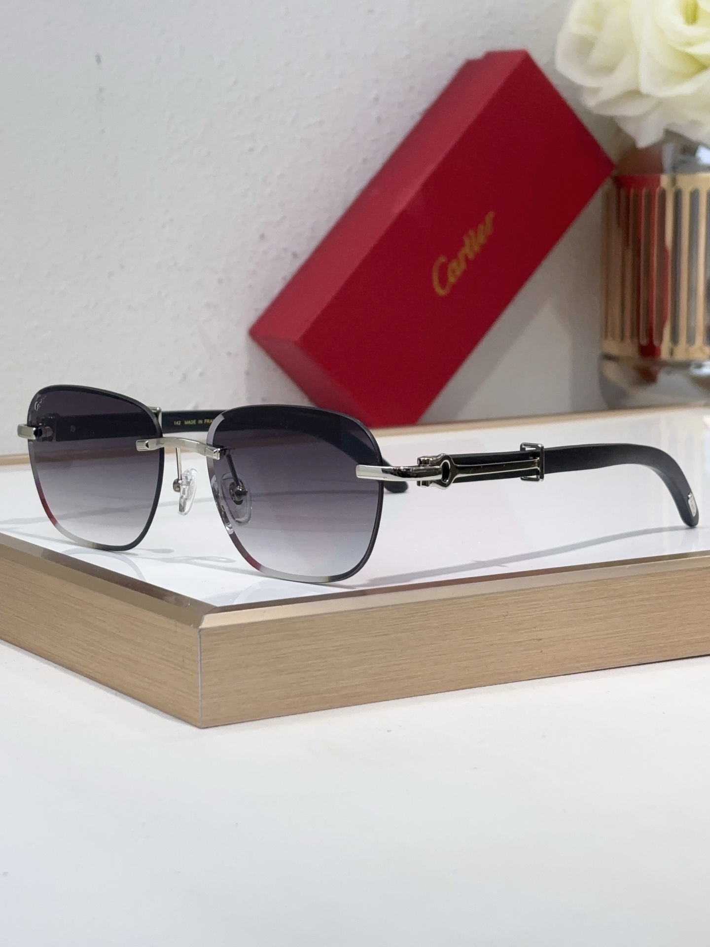 Cartier CT0606S Semi - Rimless Square Sunglasses