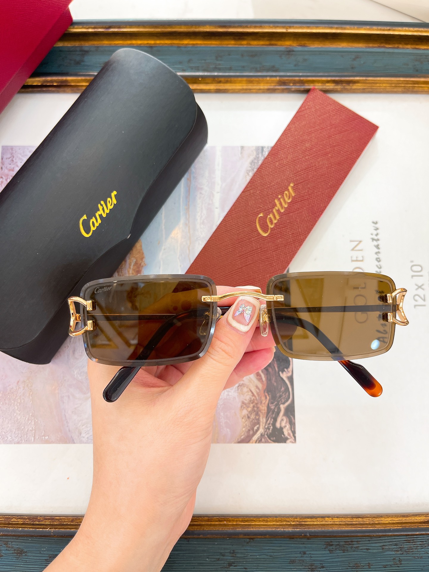 Cartier CT0603S Semi - Rimless Rectangular Eyeglasses