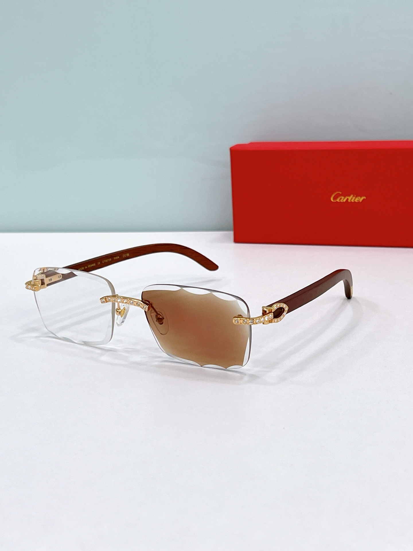 Cartier CT0080S Rimless Irregular - Shaped Sunglasses with Crystal Accents