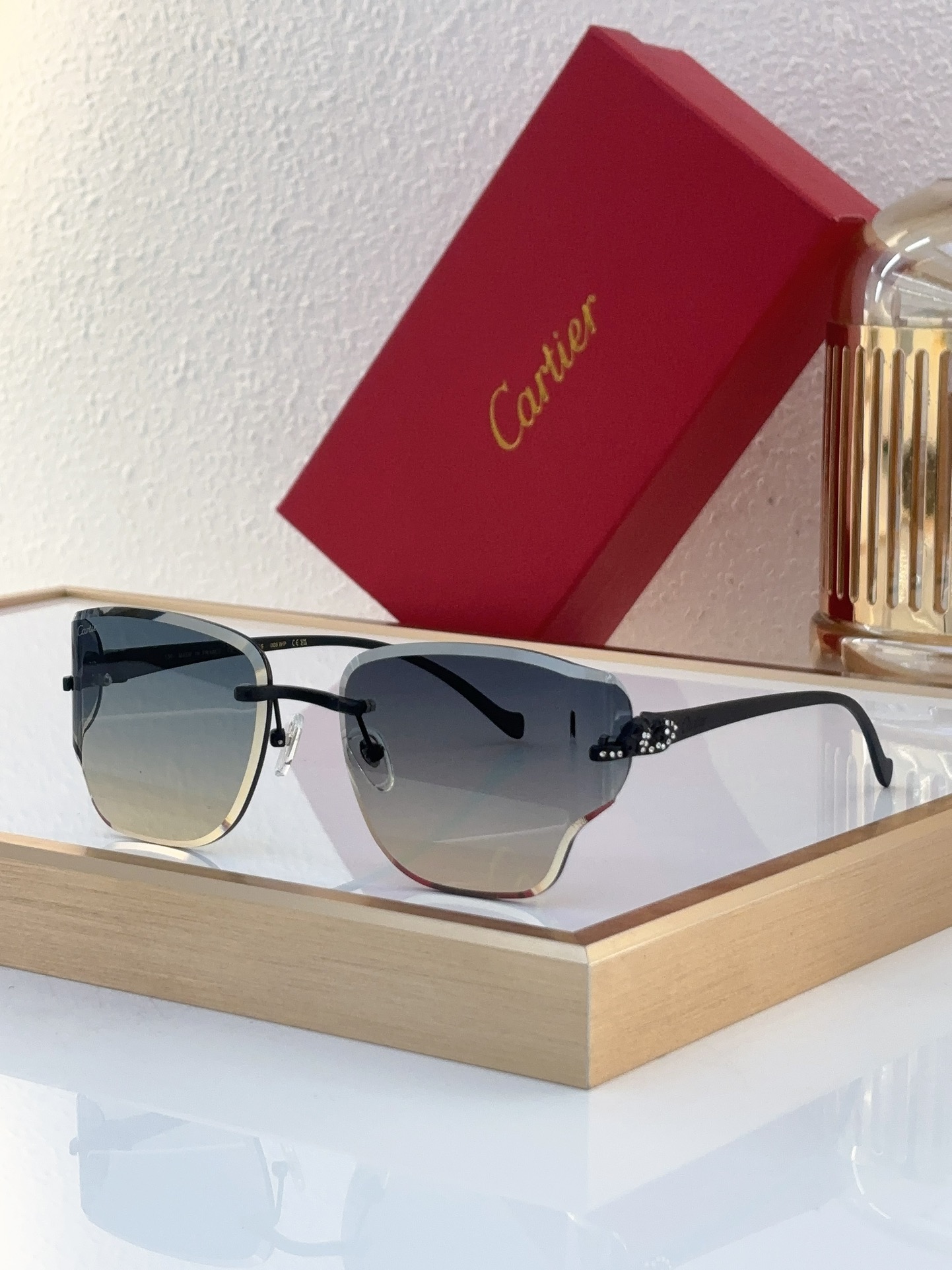 Cartier CT0049S Semi - Rimless Square - Shaped Sunglasses