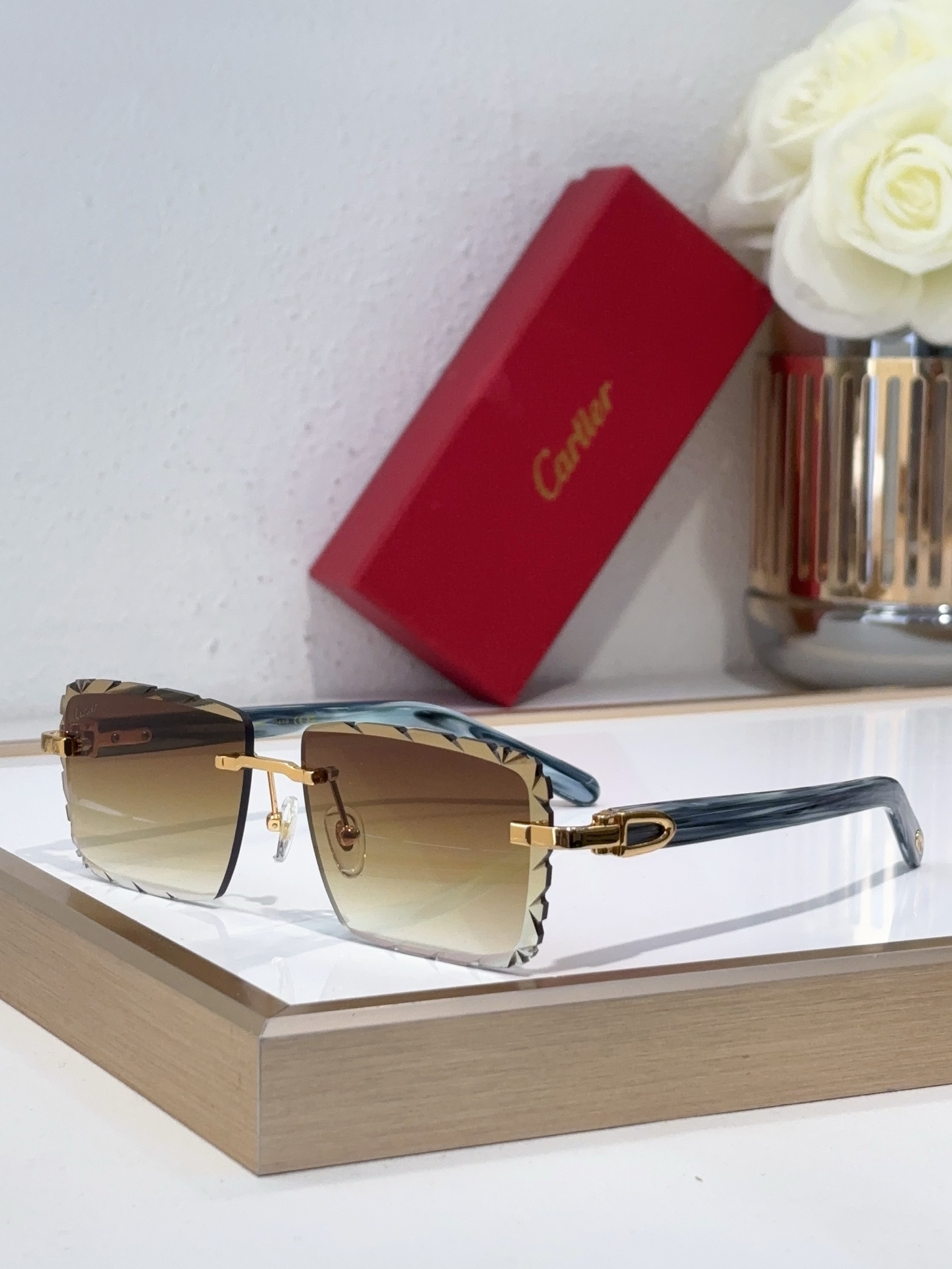 Cartier CT0028S Rimless Square - Shaped Sunglasses