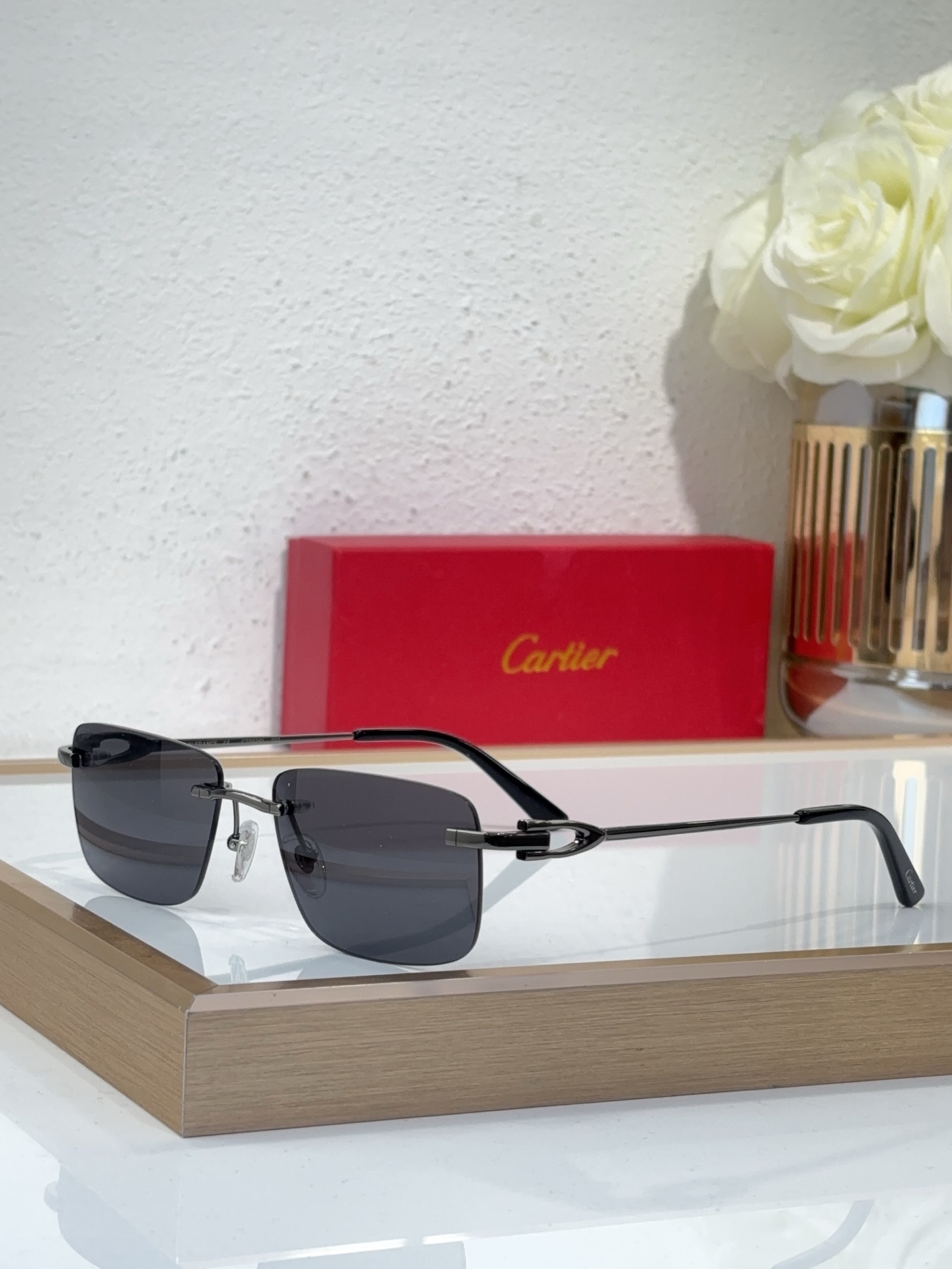 Cartier CT0016S Rimless Rectangular Sunglasses