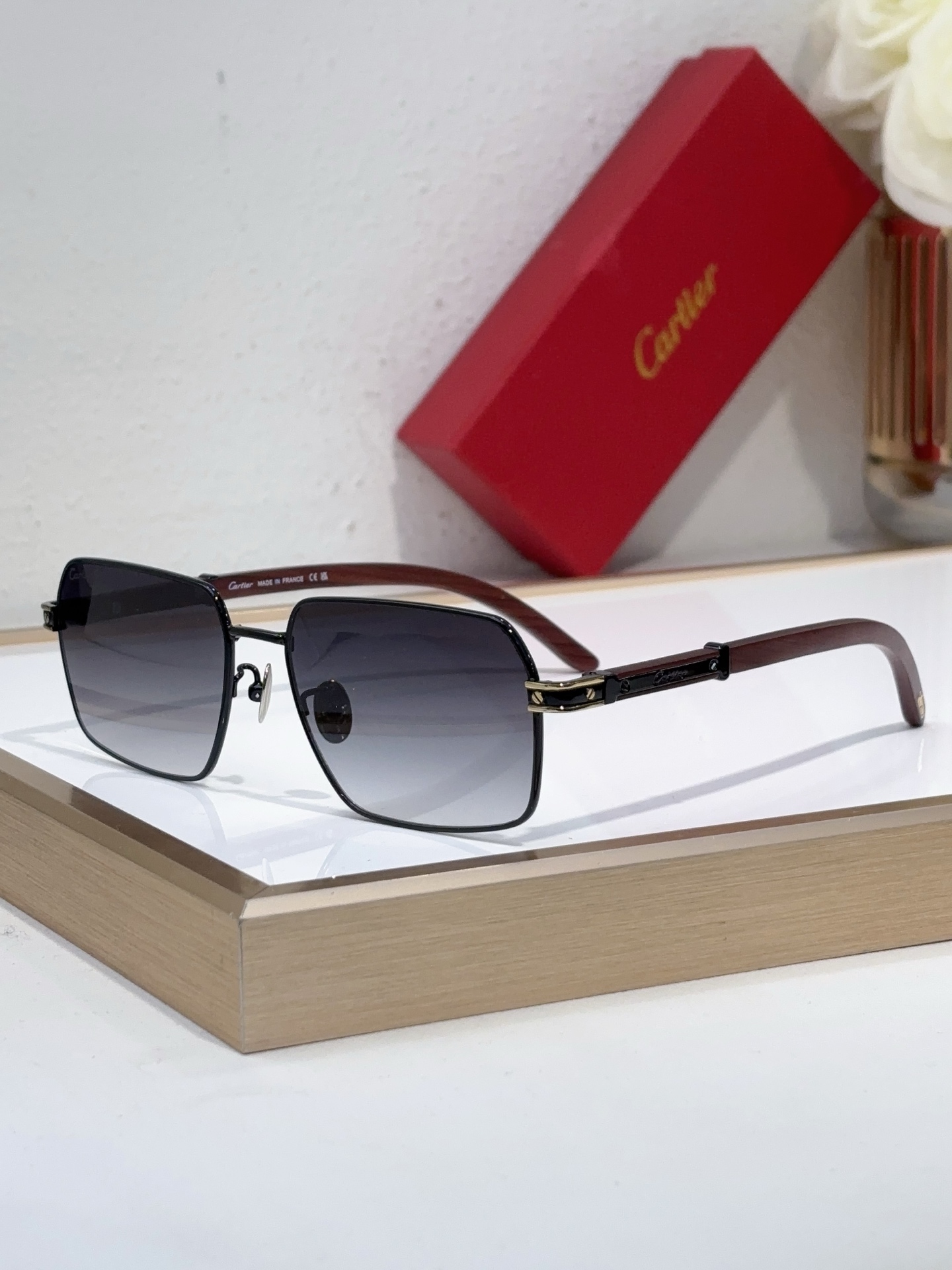 Cartier CT0015S Santos - Inspired Rectangular Sunglasses