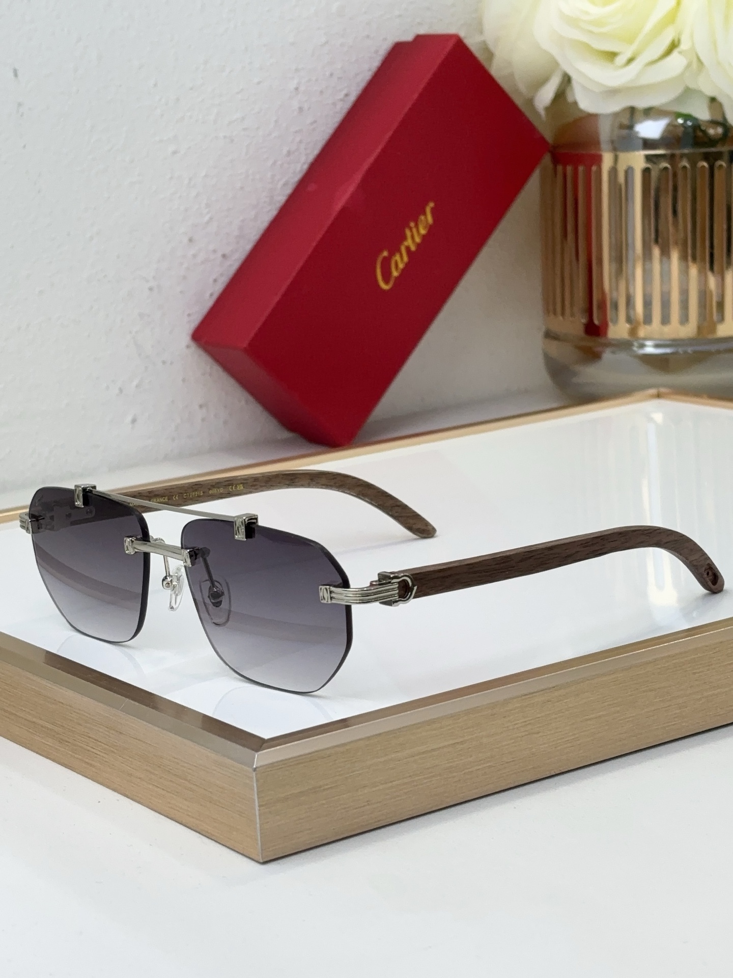 Cartier CT0610S Semi - Rimless Square Sunglasses