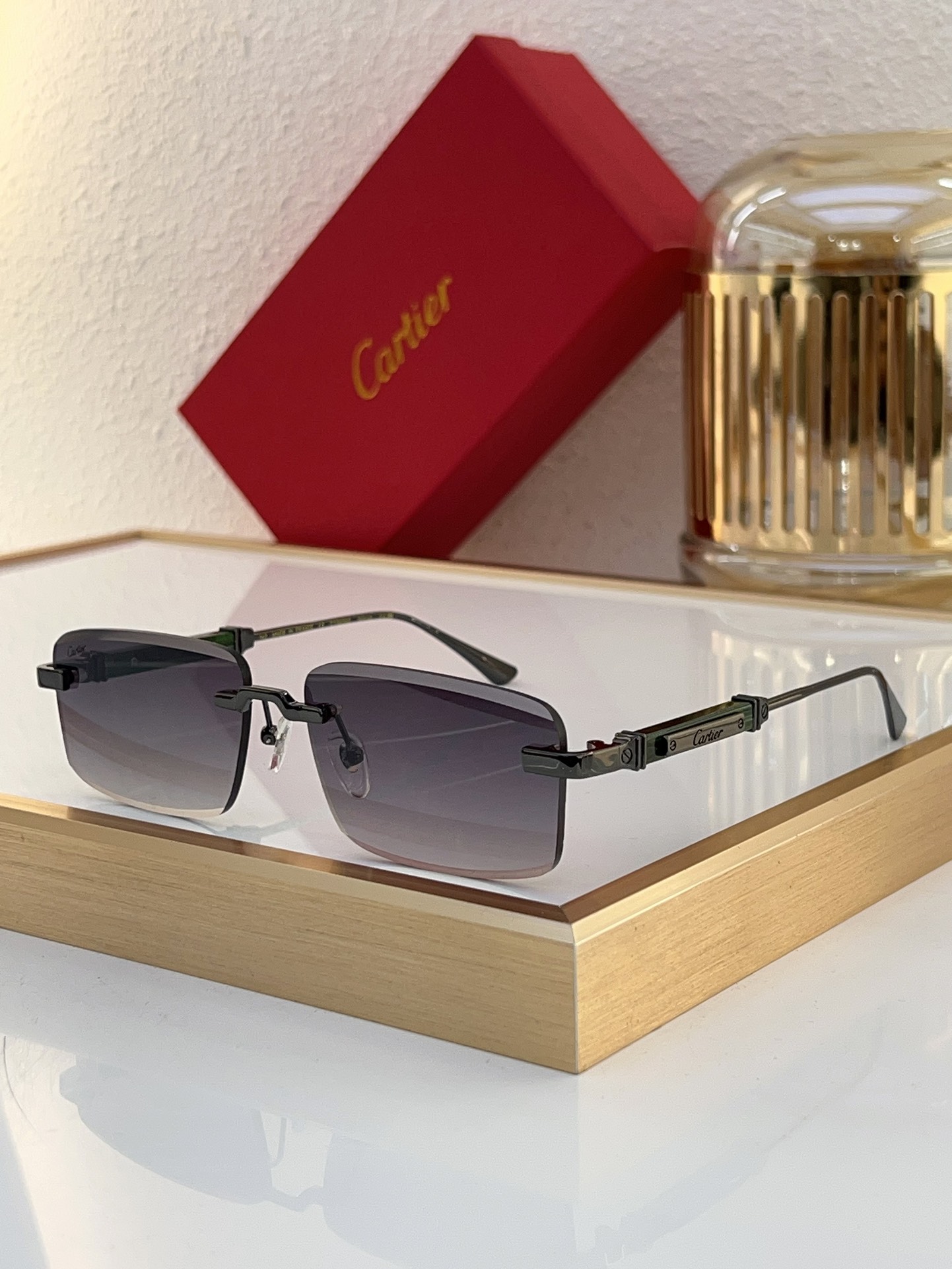 Cartier CT0450S Gradient Rimless Rectangle Sunglasses