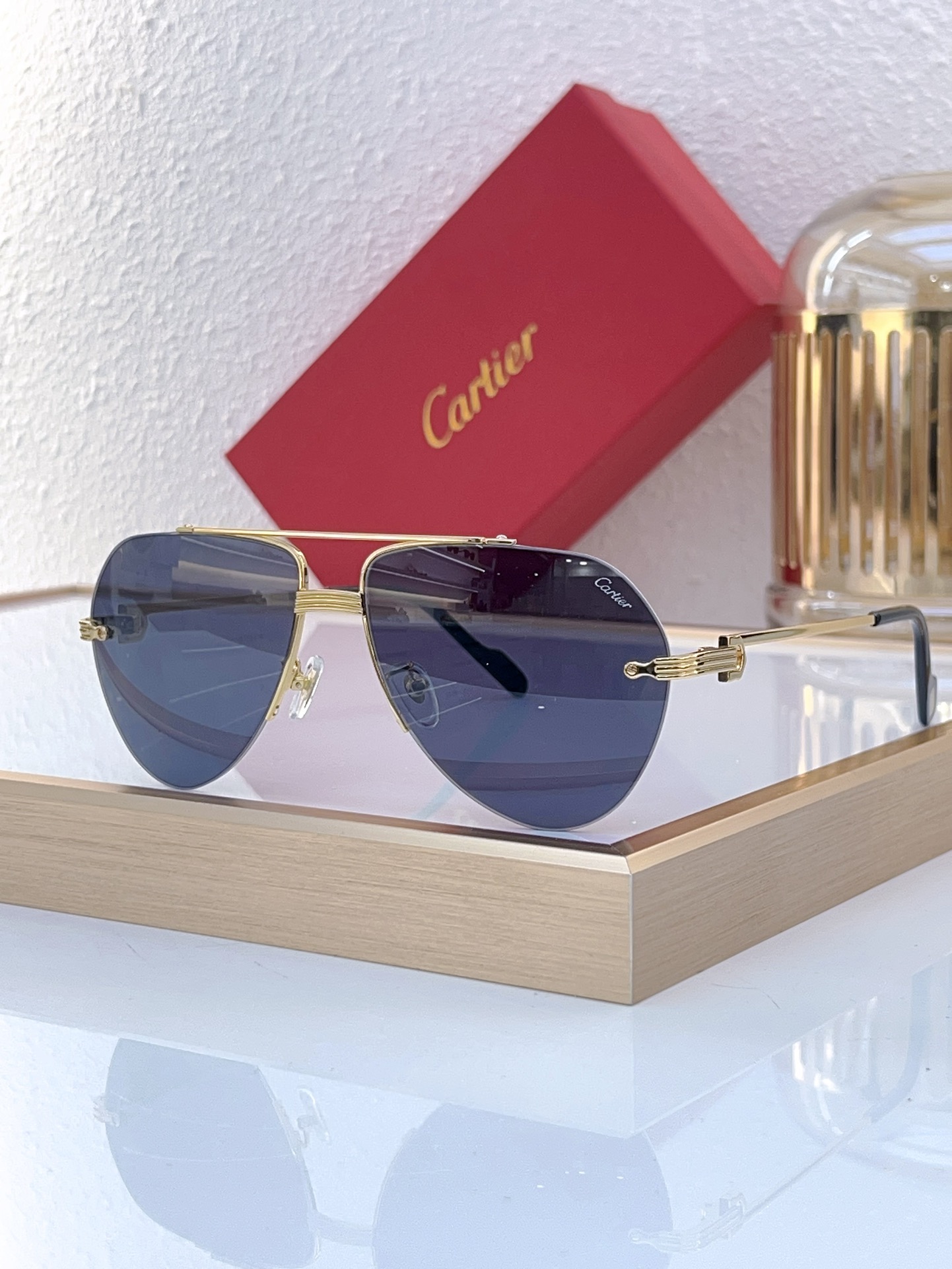 Cartier CT0427S Gold Rimless Square Sunglasses