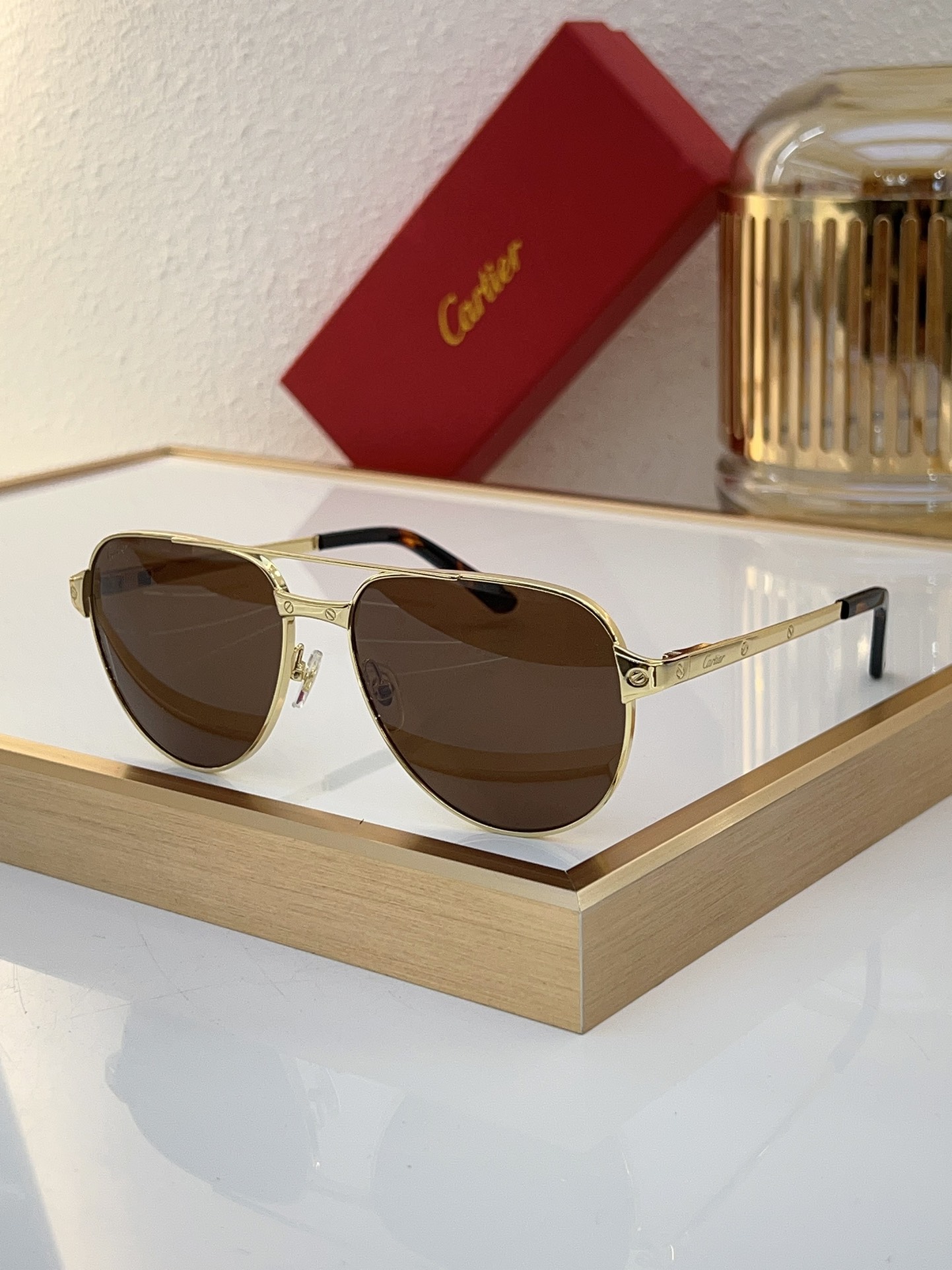 Cartier CT0425S Blue Lens Silver Aviator Sunglasses