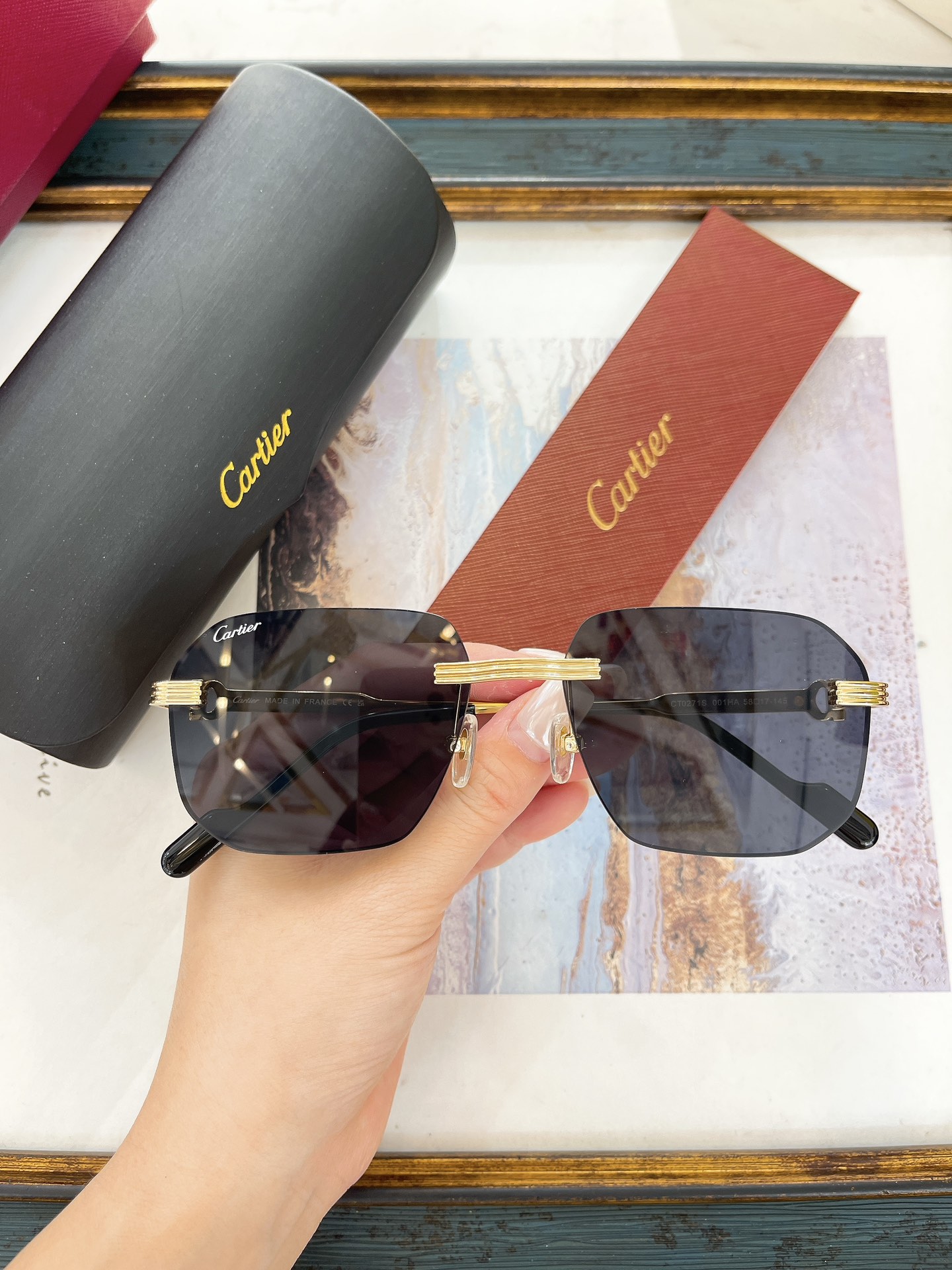 Cartier CT0271S Rimless Gradient Square Sunglasses
