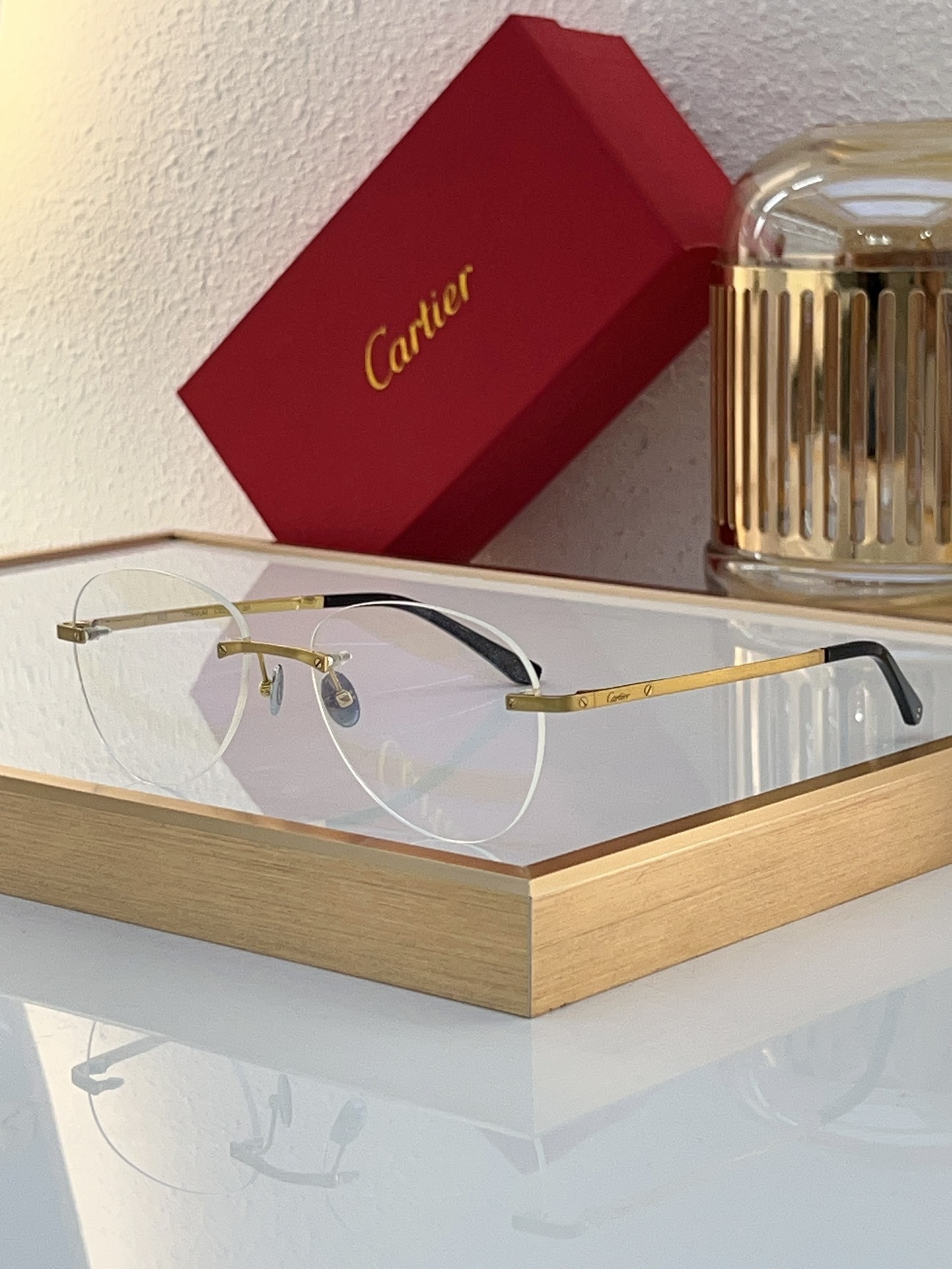 Cartier CT0254O Gold Rimless Rectangle Eyeglasses