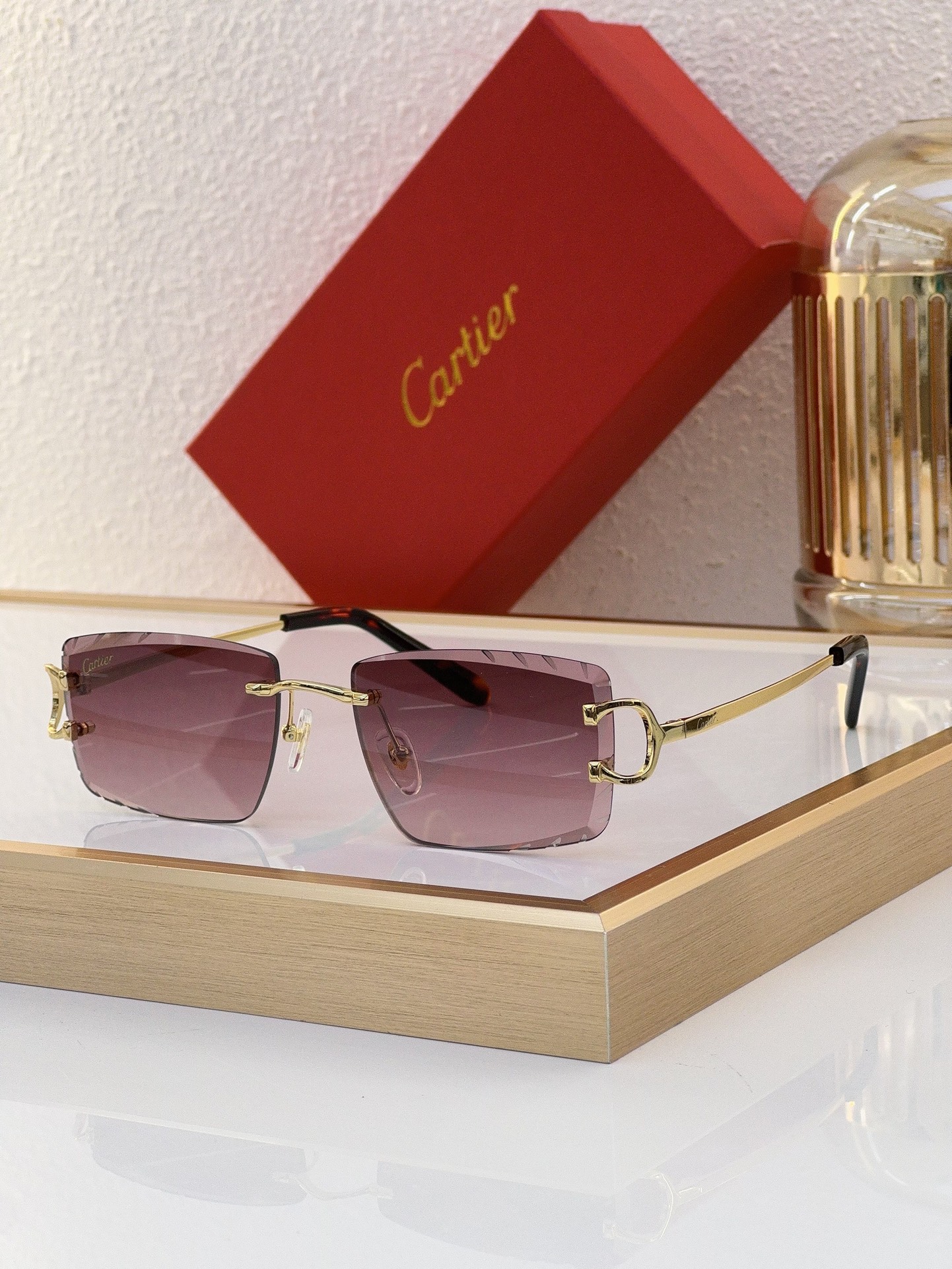 Cartier CT0094 Rimless Rectangular Sunglasses