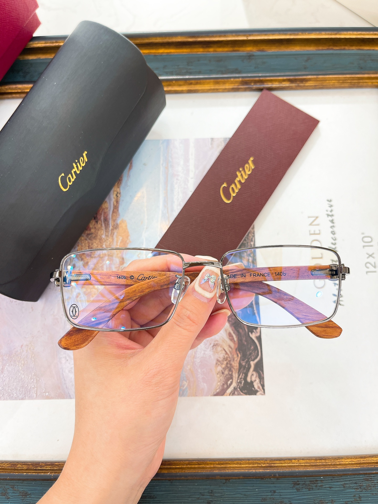 Cartier CT03324O Wood-Temple Square Optical Glasses