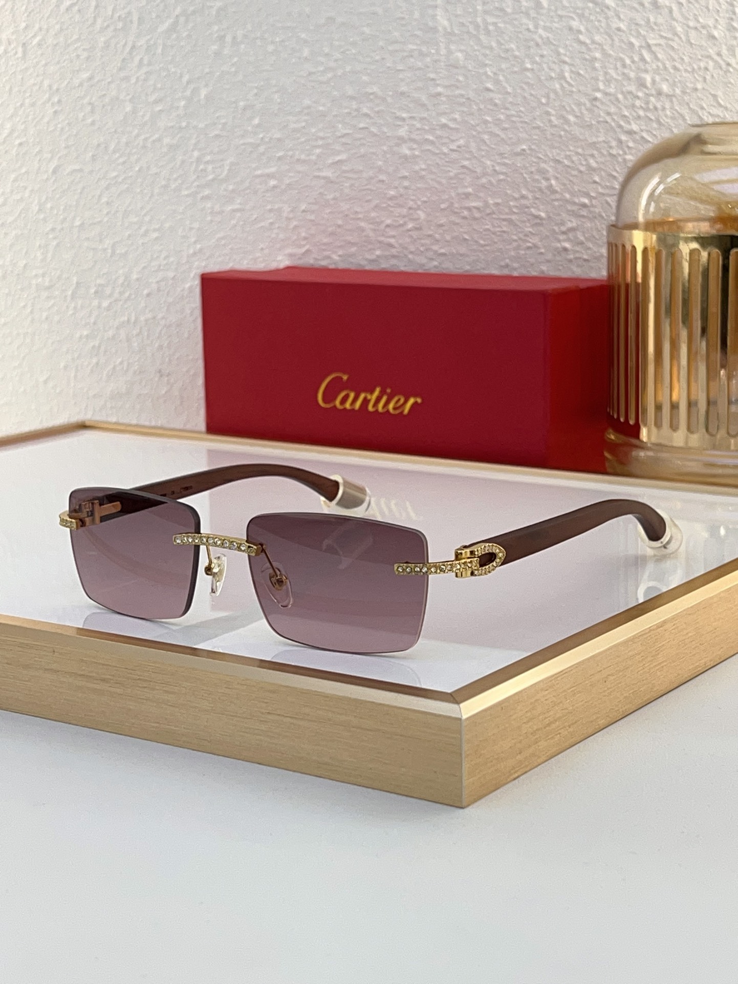 Cartier CT0507S Panther-Embellished Rimless Sunglasses