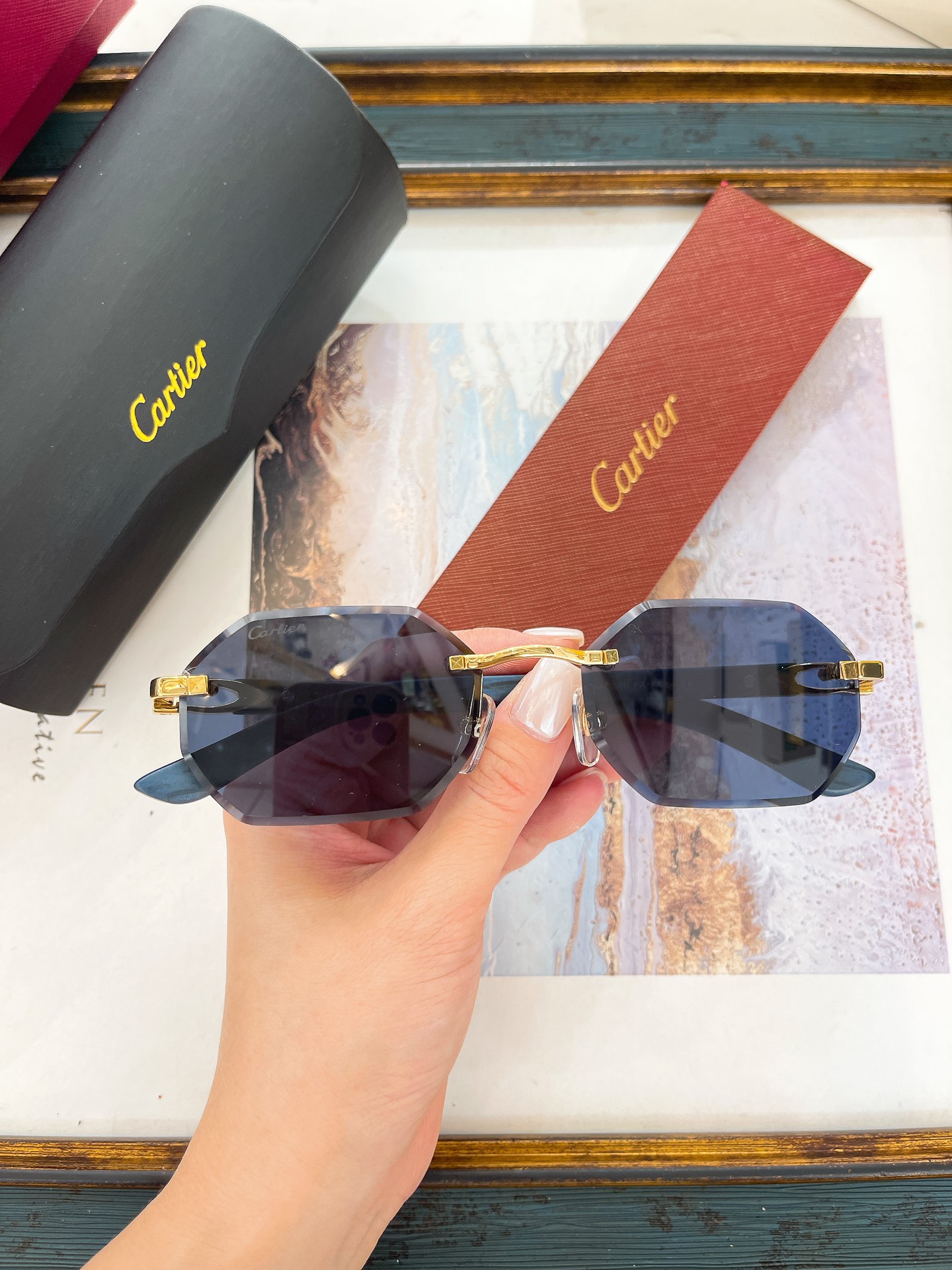 Cartier CT0439S Geometric Rimless Sunglasses