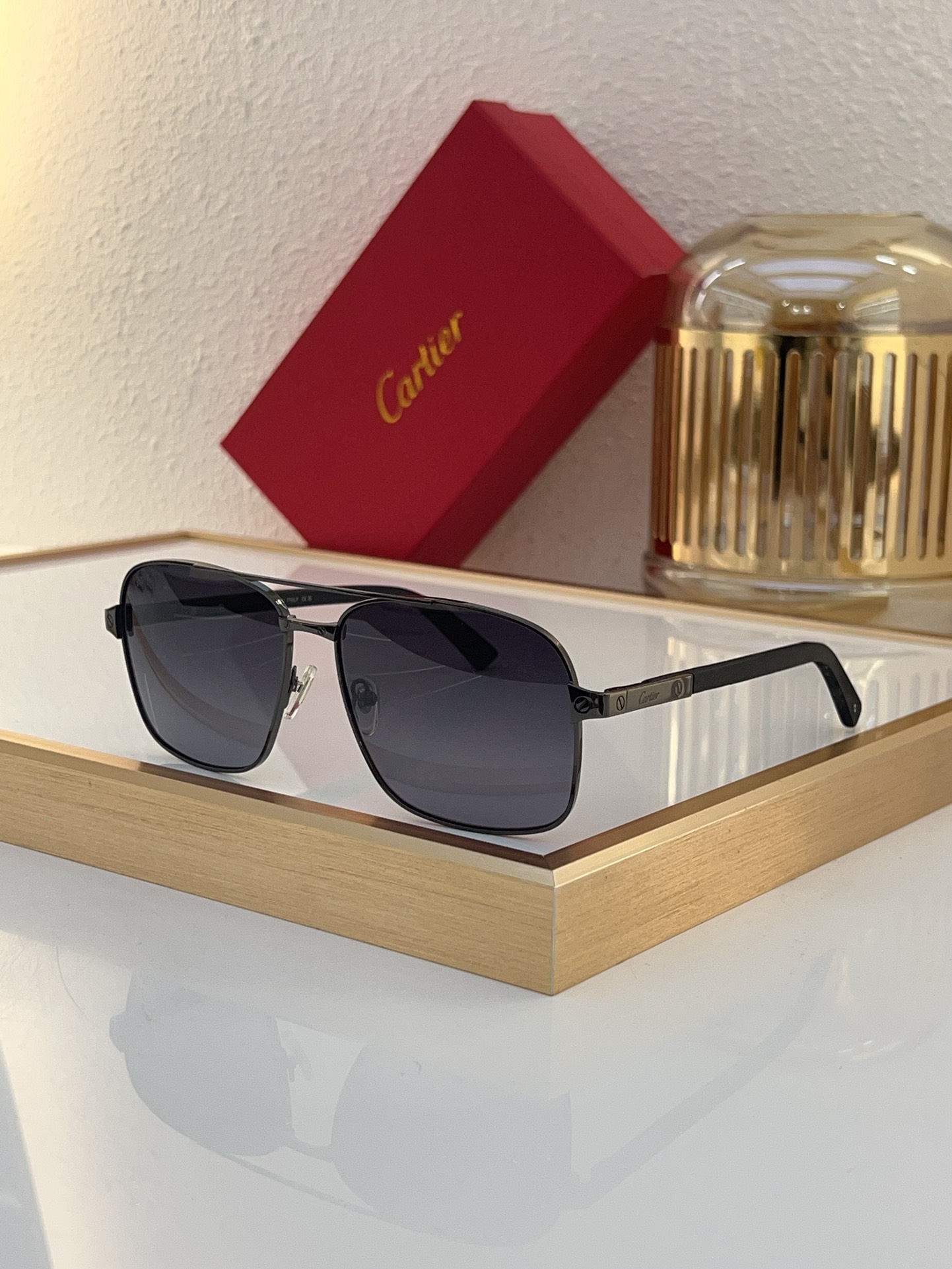 Cartier CT0389S Santos Screwed-Edge Rectangular Sunglasses