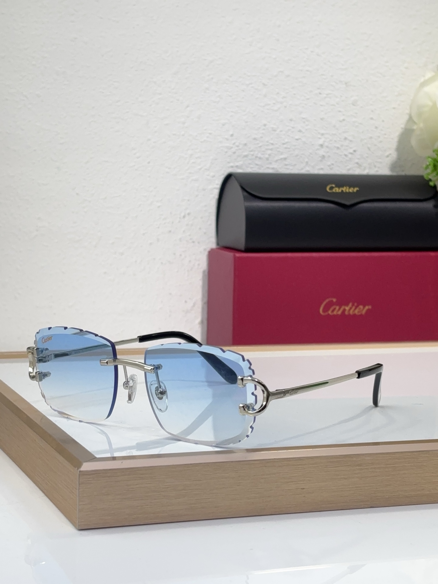 Cartier CT0092S Godron Décor Rimless Square Sunglasses