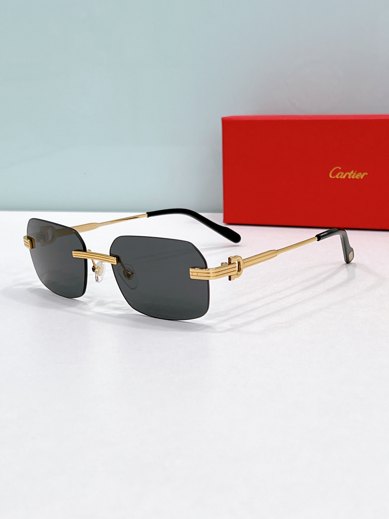 Cartier CT0271S Godron‑Temple Rimless Square Sunglasses