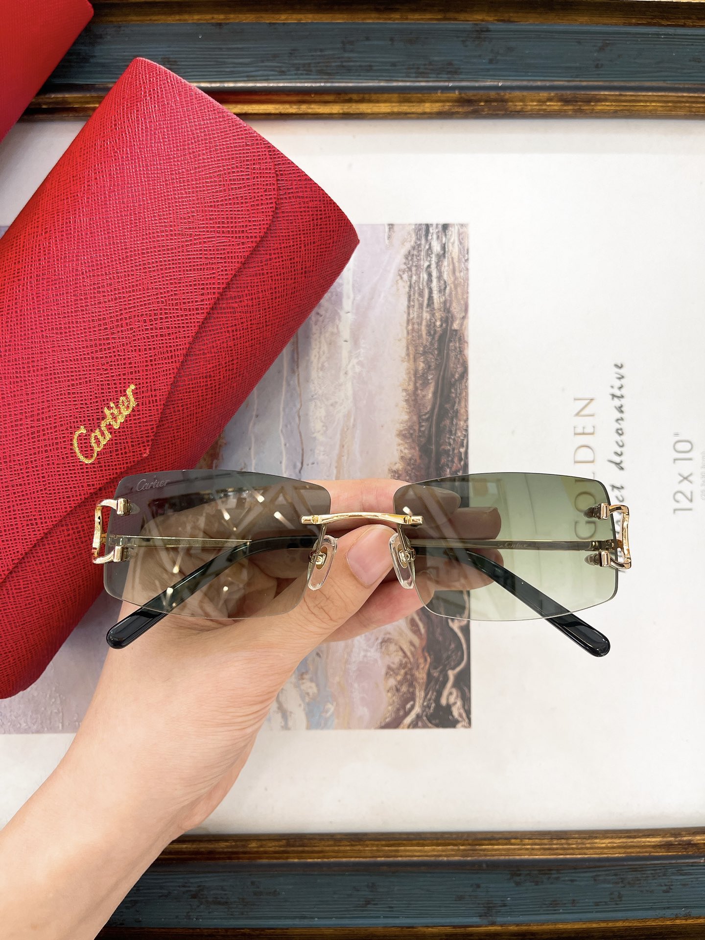 Cartier CT0093 Rimless Rectangular Sunglasses