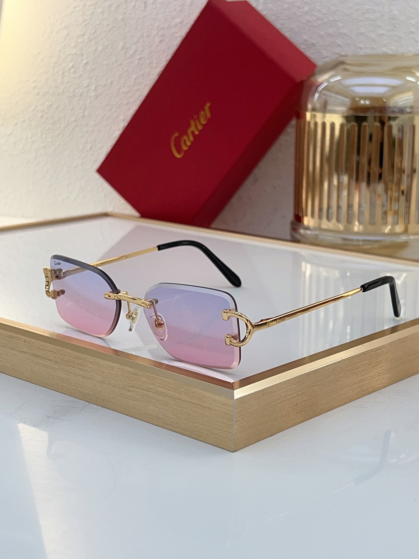 Cartier CT0092 Rectangular Blue Gradient Rimless Sunglasses