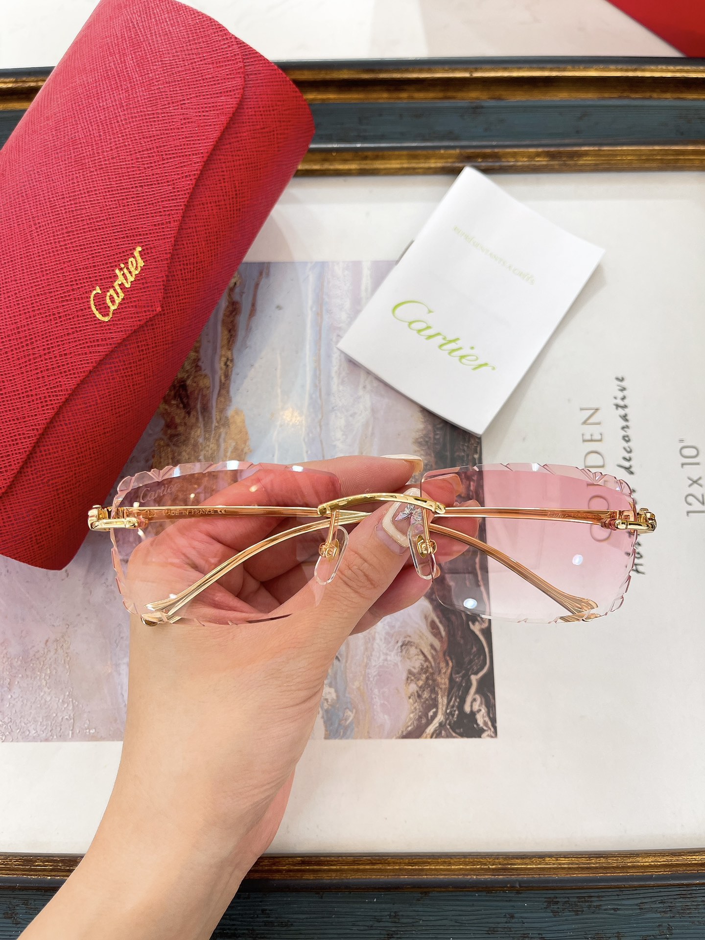 Cartier 563590 Diamond-Cut Pink Rimless Sunglasses
