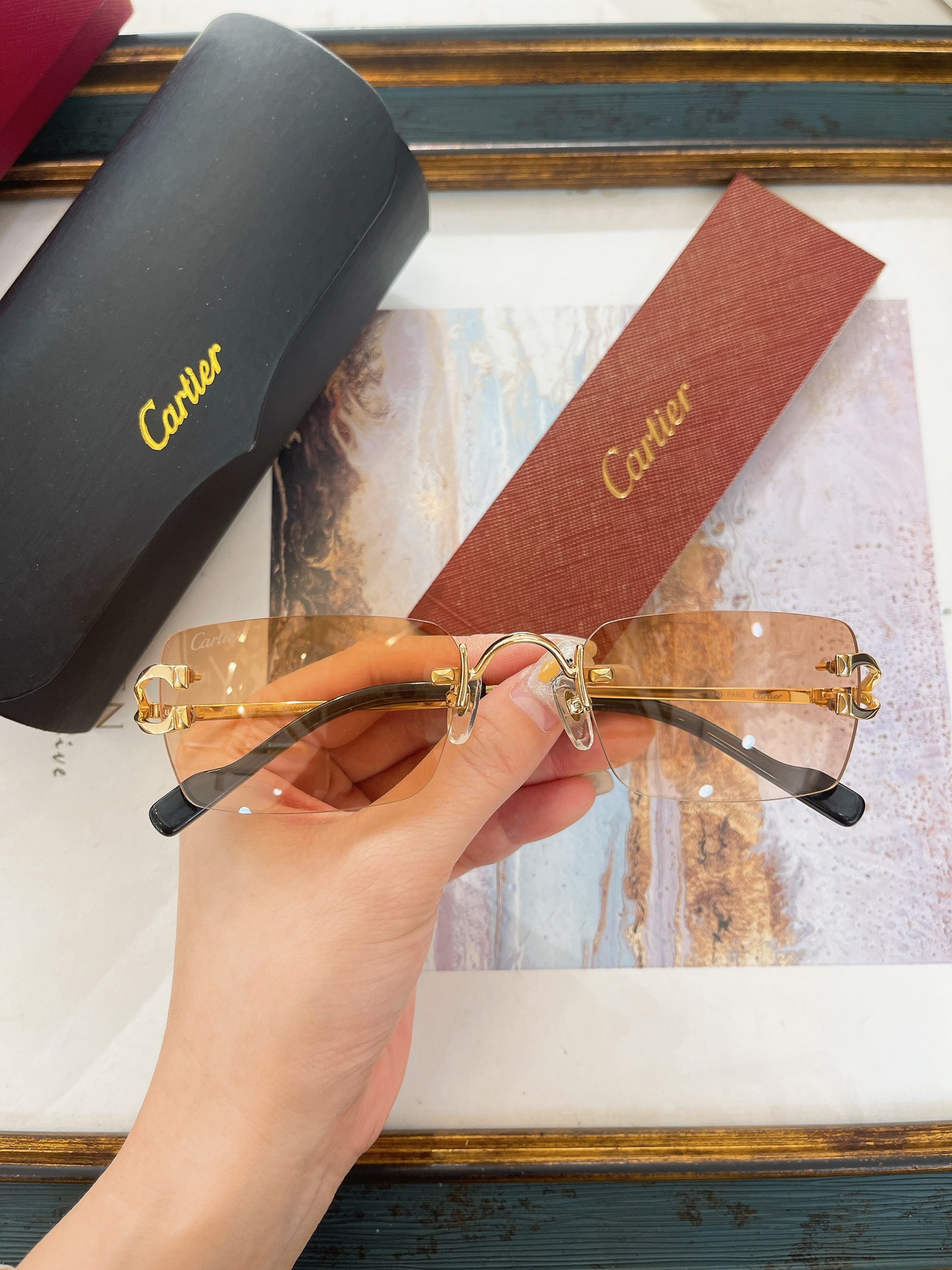 Cartier CT2452234 Signature Gold-Accented Tortoise Square Sunglasses