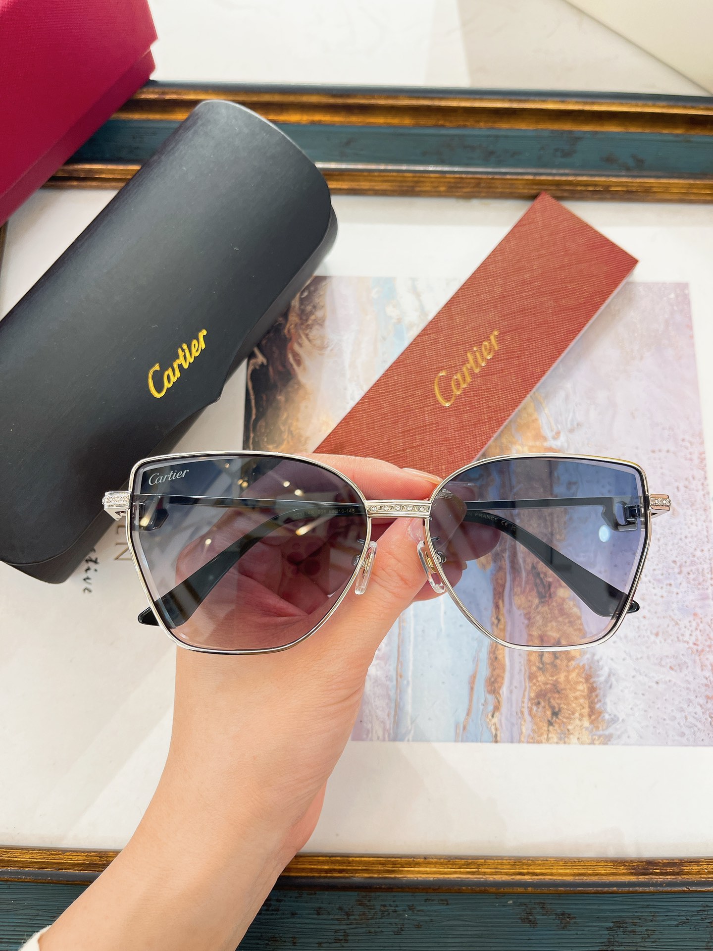 Cartier CT1174S  Silver Rimless Cat-Eye Sunglasses