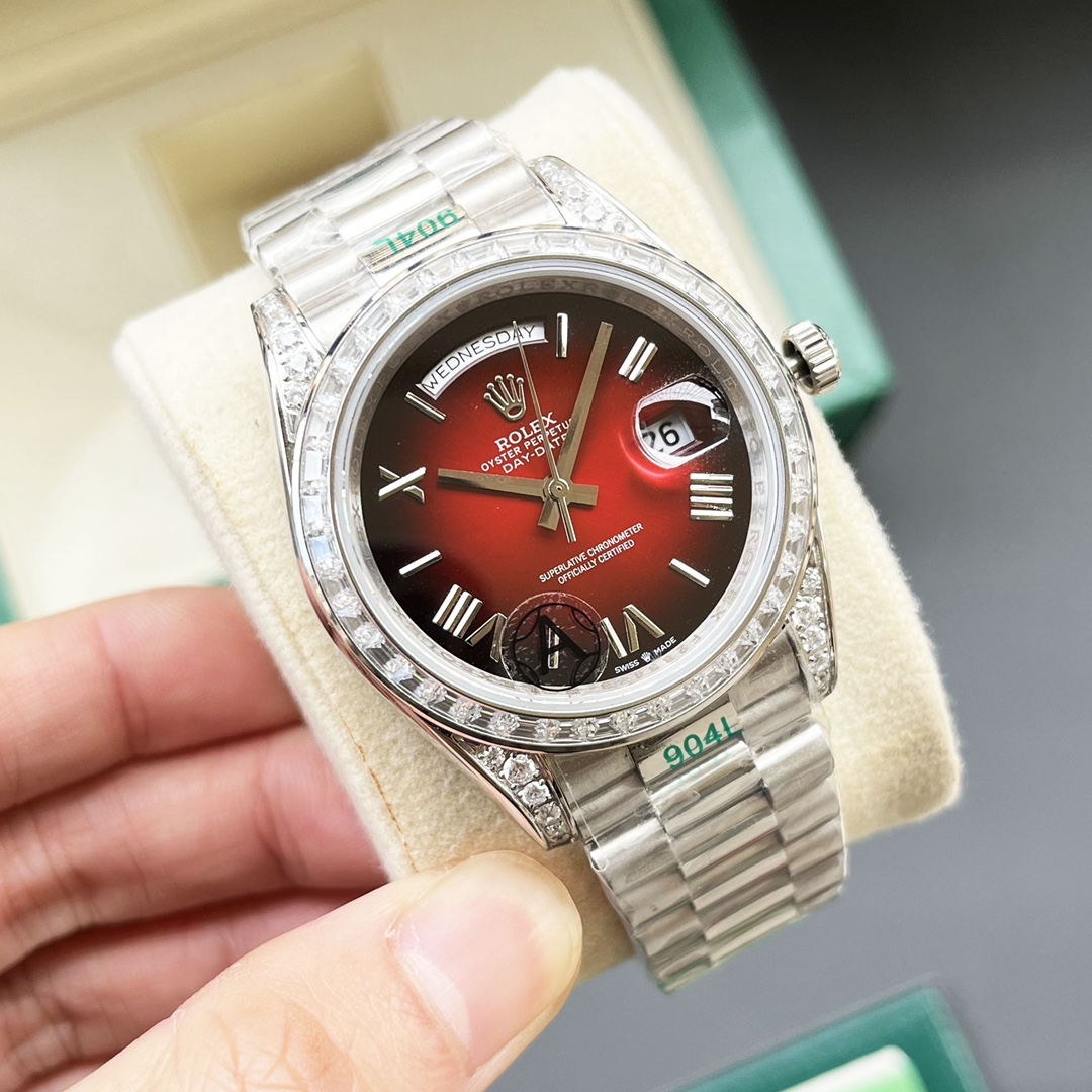 Rolex Oyster Perpetual Day-Date – Gradient Red Dial with Roman Indexes (Approx. 40mm）